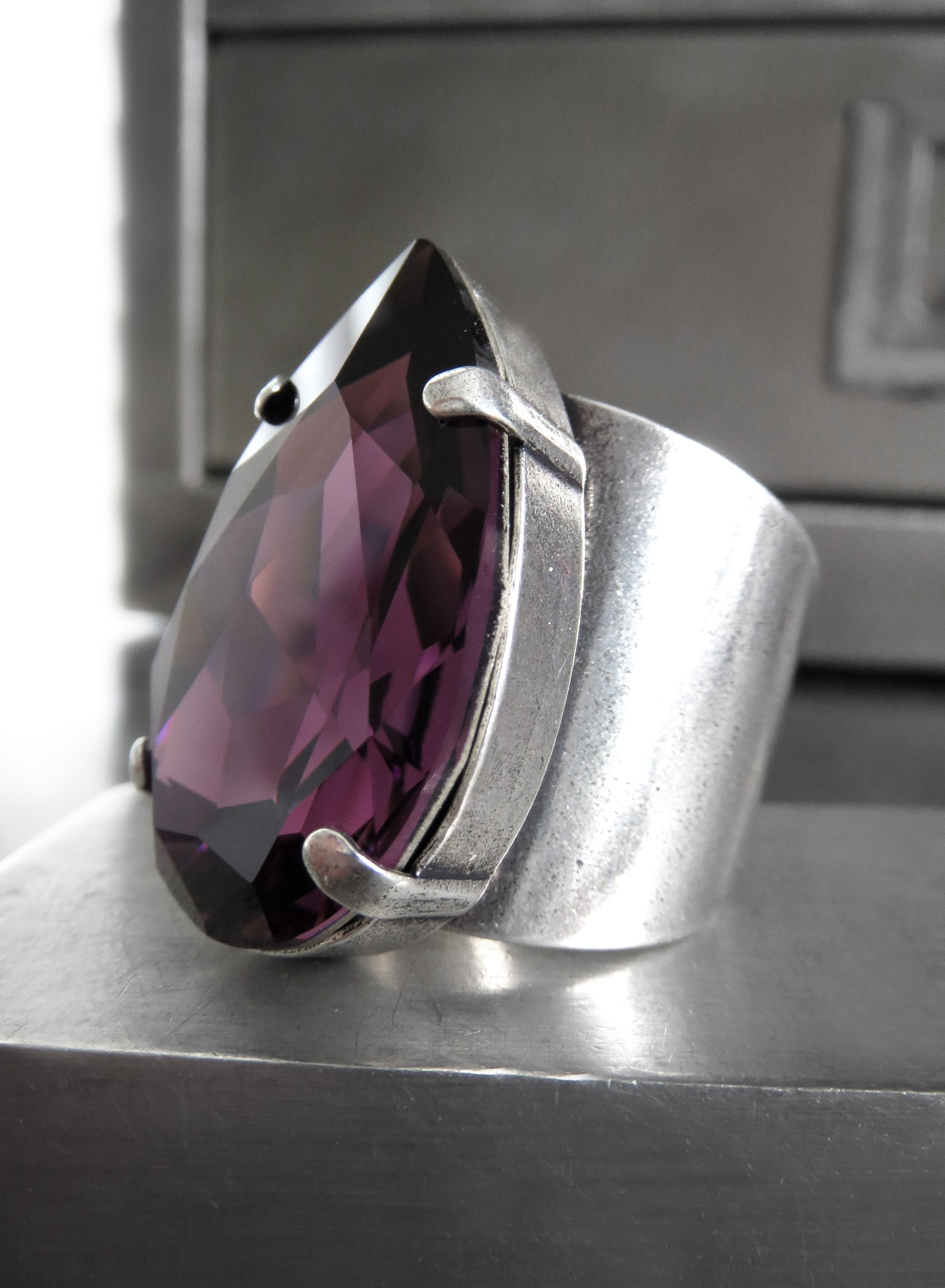 SORCERESS - Large Amethyst Purple Crystal Teardrop Ring