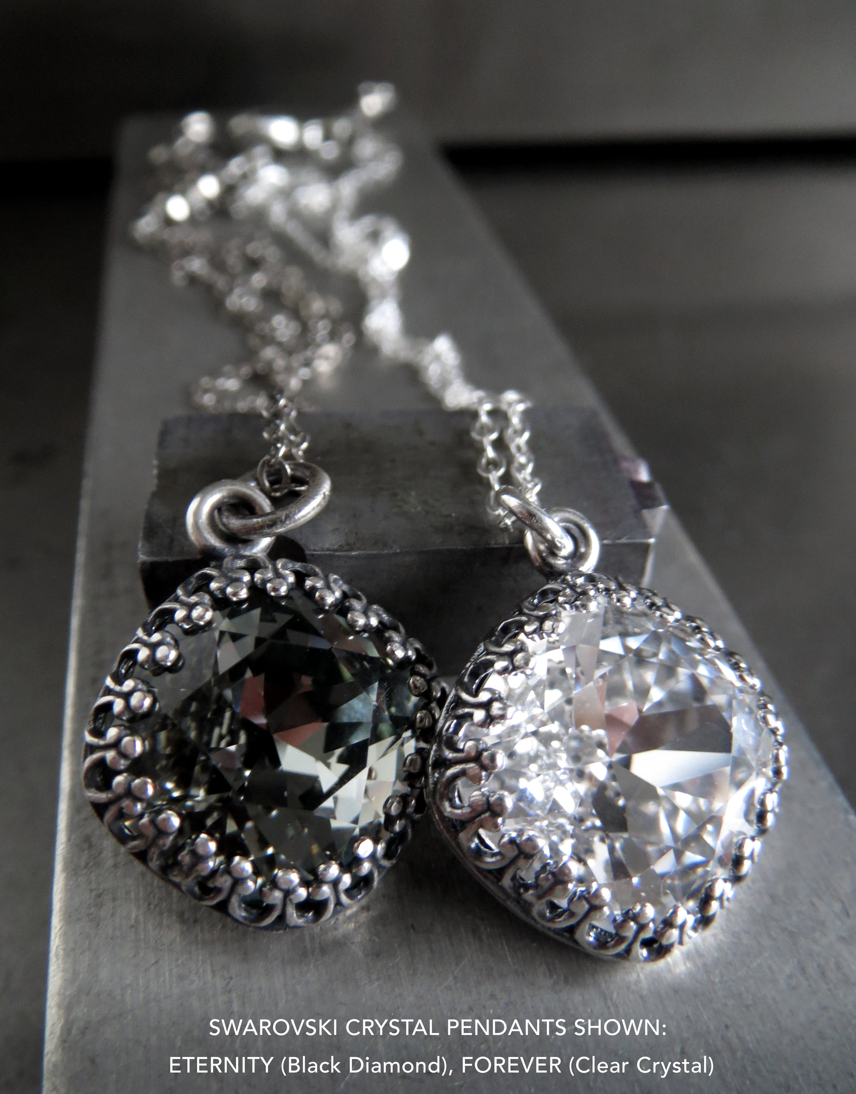 FOREVER - Vintage Style Clear Crystal Necklace with Crown Bezel