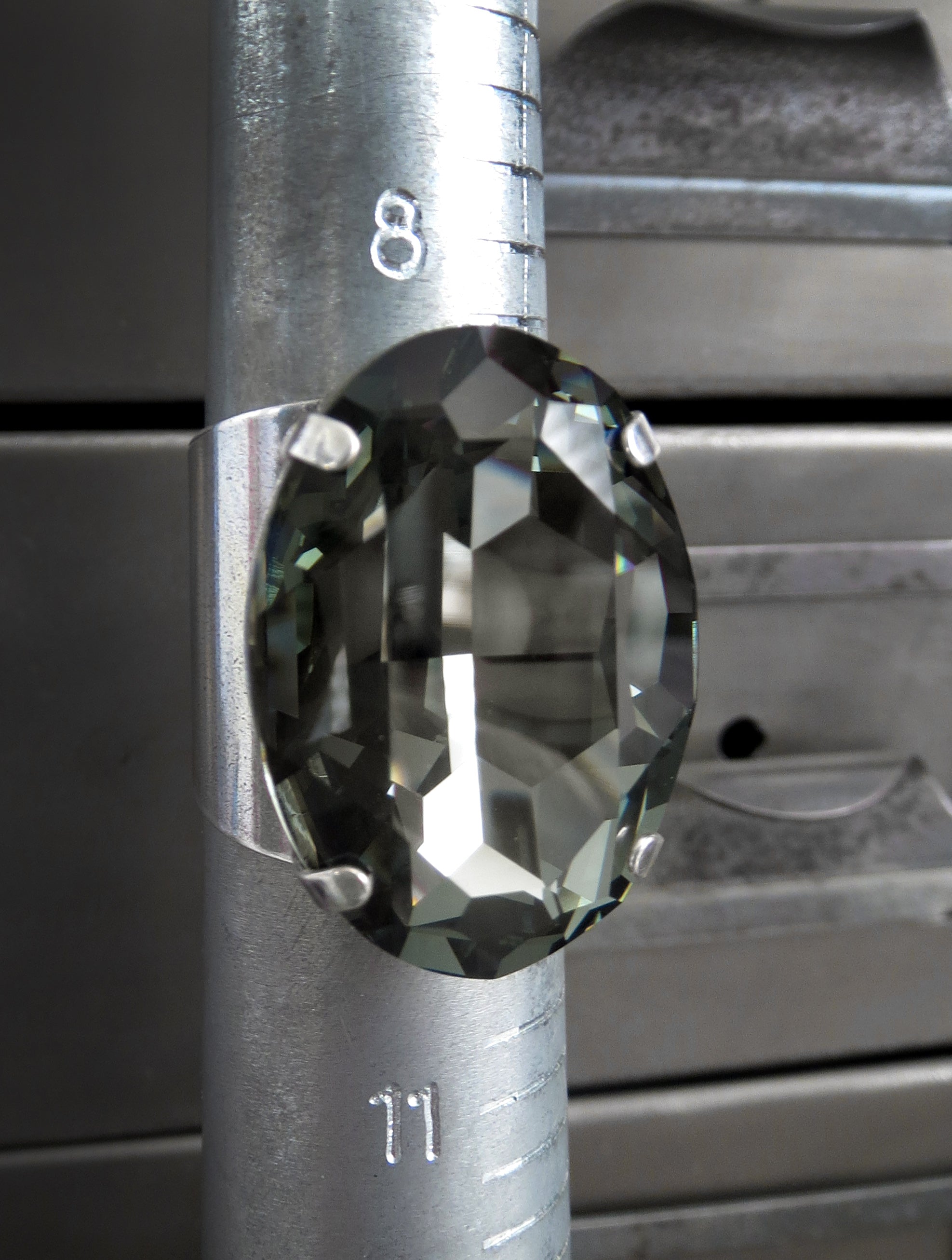 Large Black Diamond Crystal Oval Cocktail Ring
