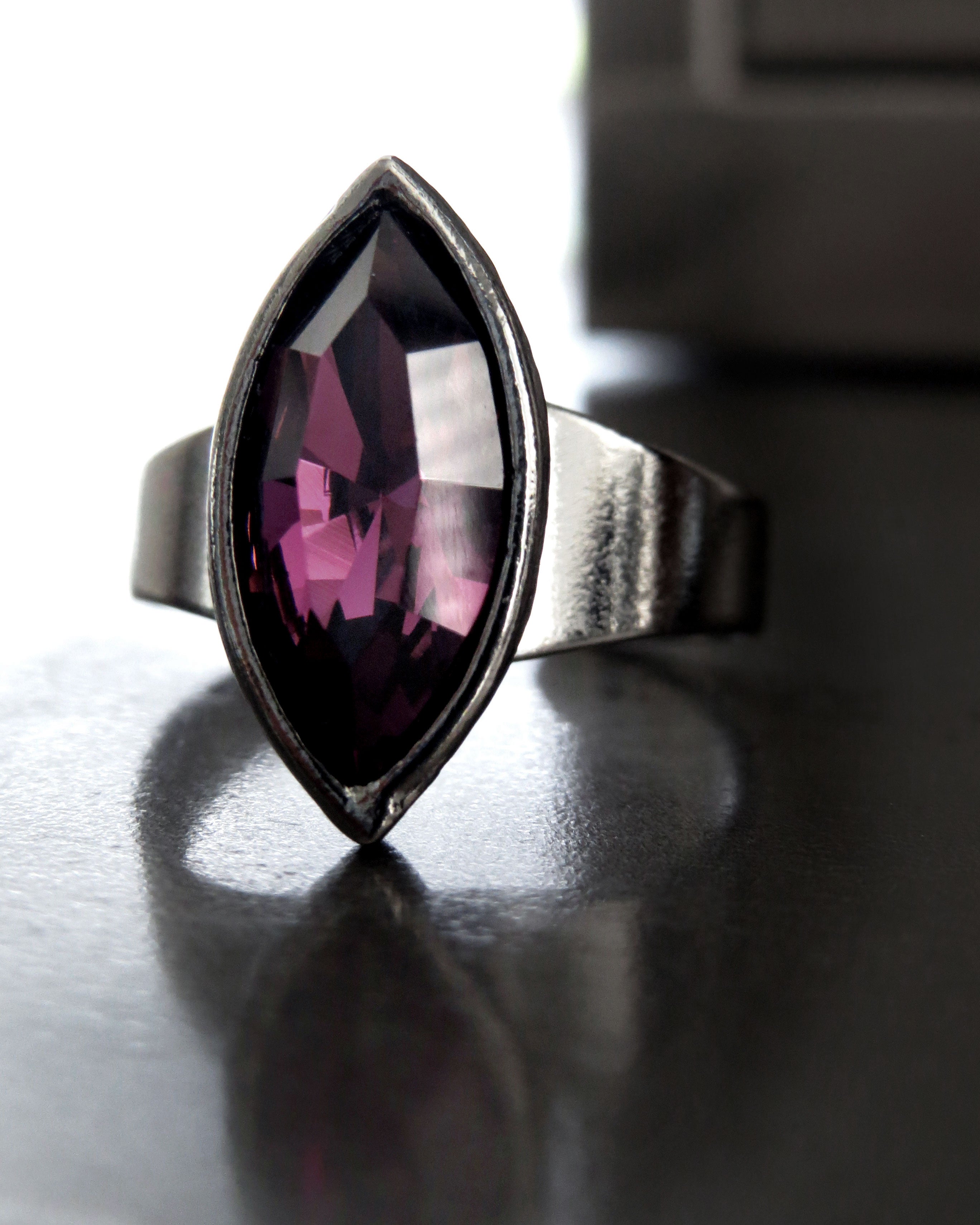 JINX - Small Gothic Purple Navette Crystal Ring