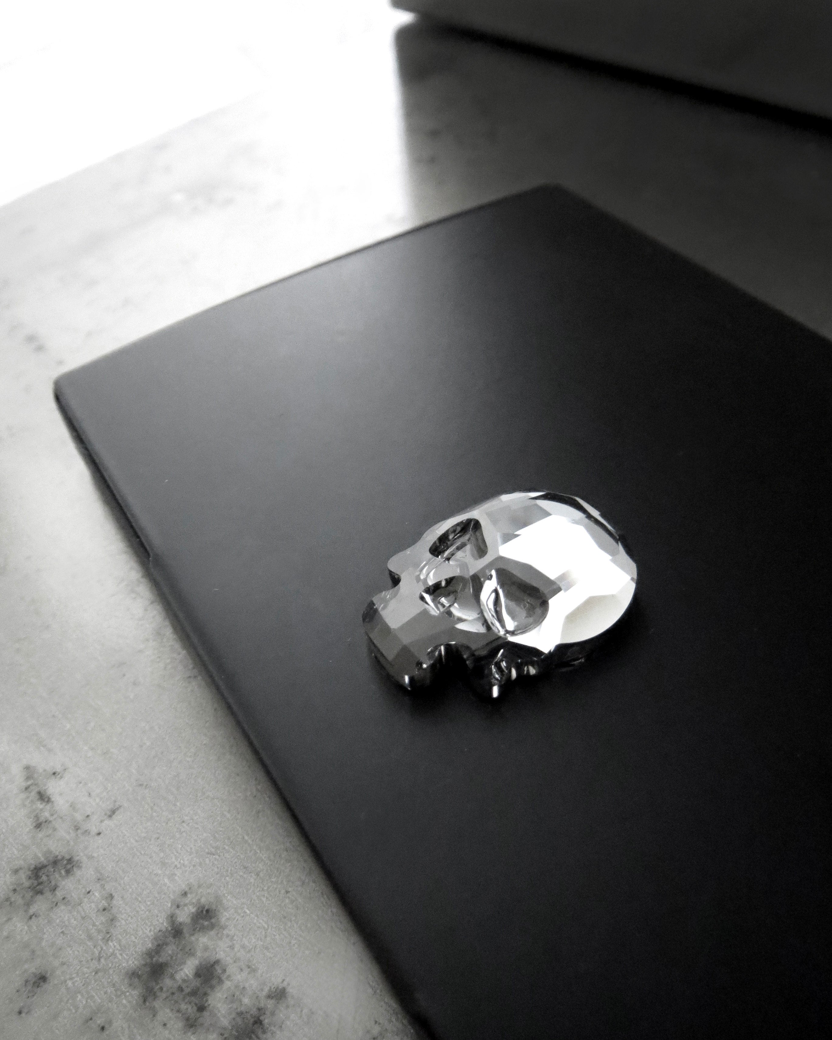 Crystal Skull Business Card Holder - Matte Black Metal Case