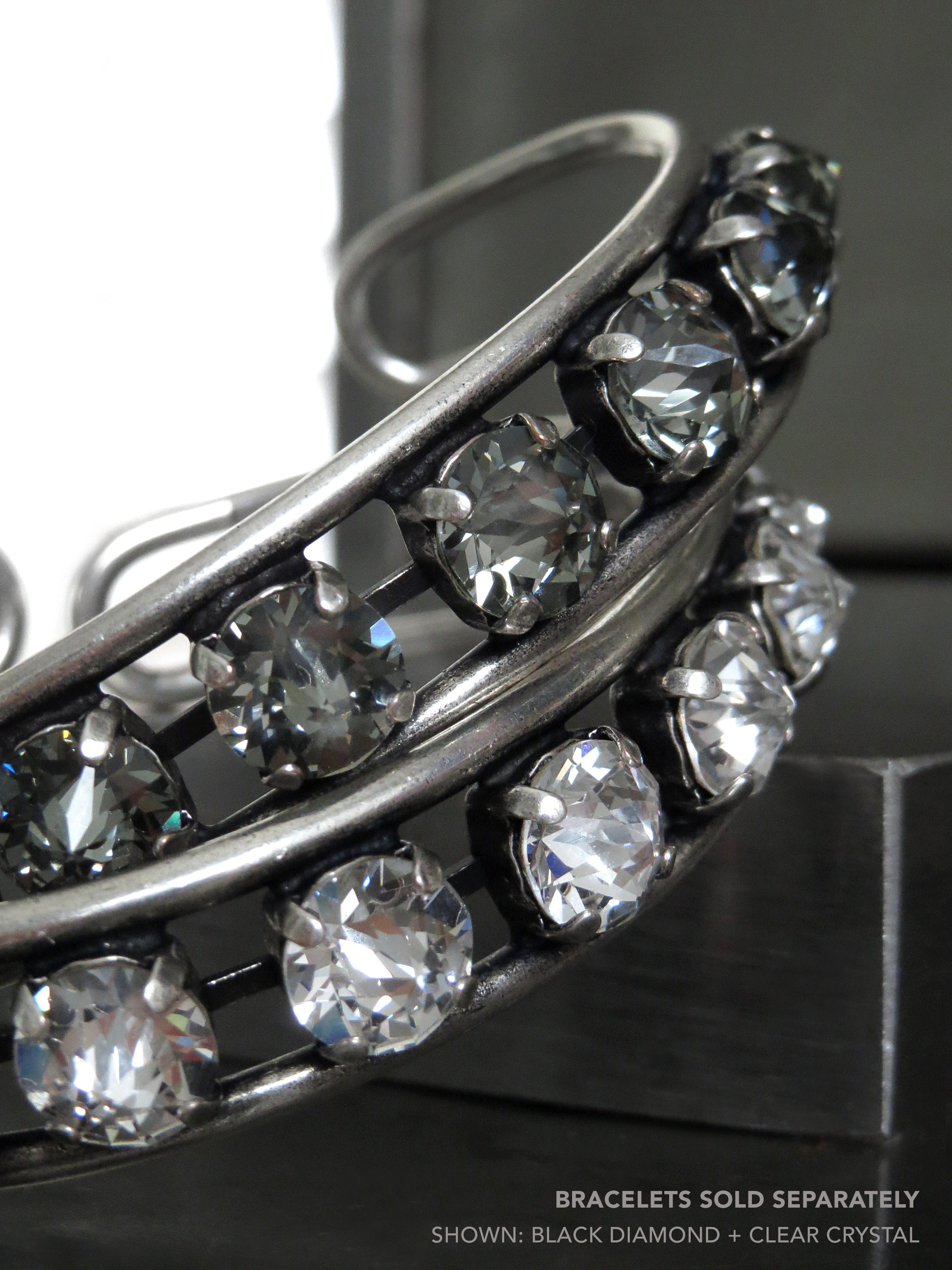 SPLIT PERSONALITY - Rhinestone Bangle Bracelet in Black Diamond or Clear Crystal