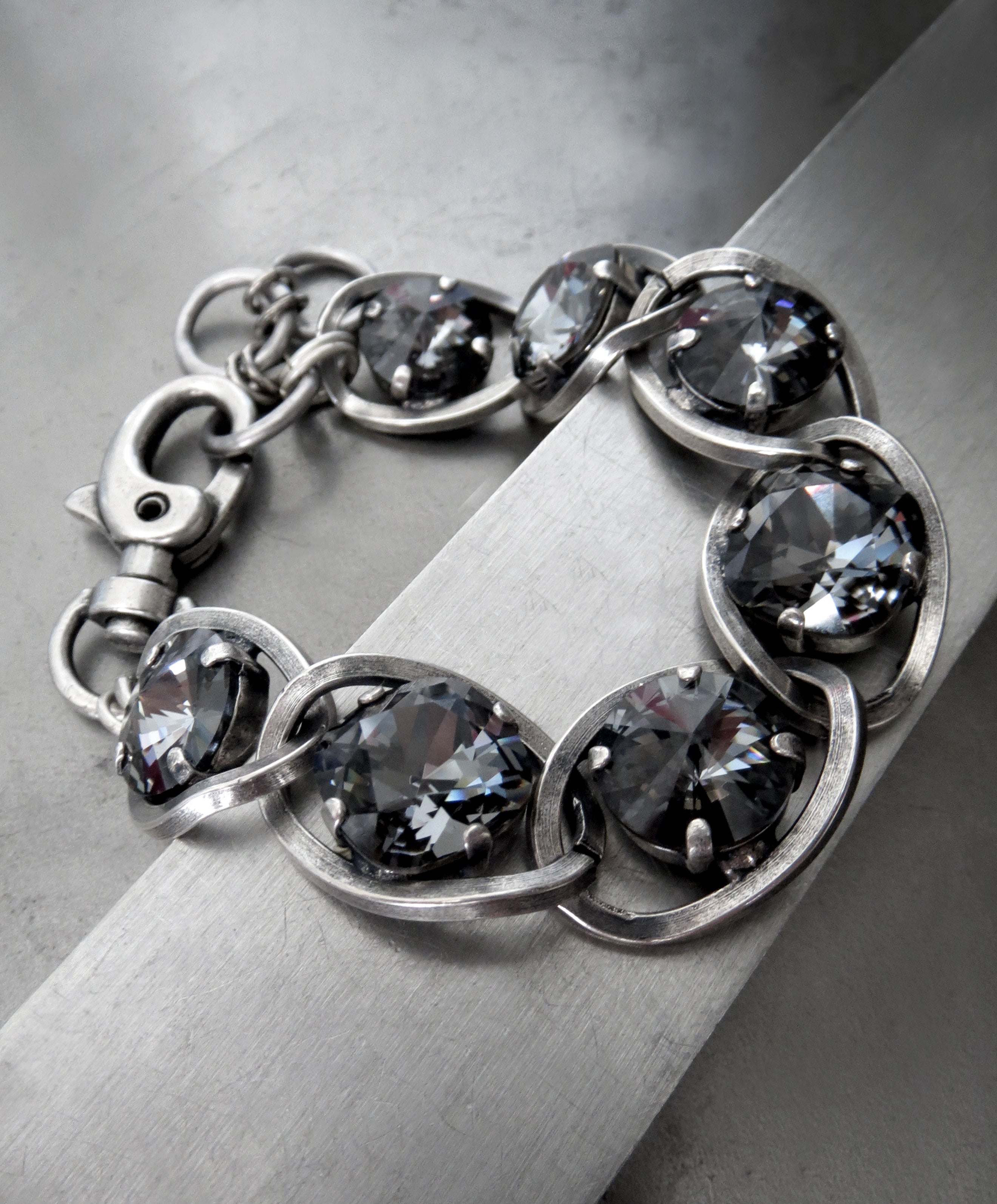 Midnight Black Crystal Bracelet with Chunky Chain