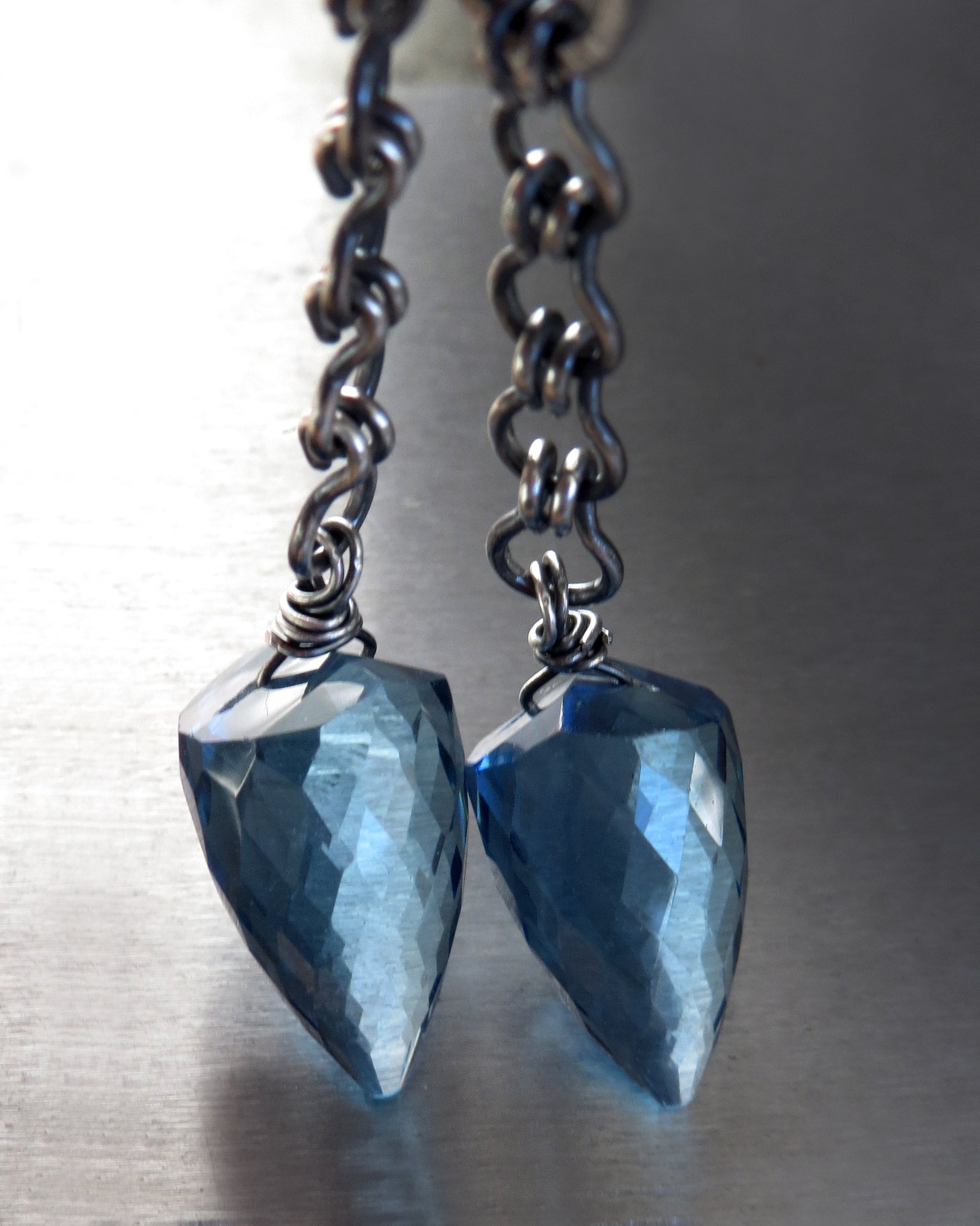 LONDON BLUE - Hydro-Quartz Bullet Earrings with Oxidized Sterling Silver