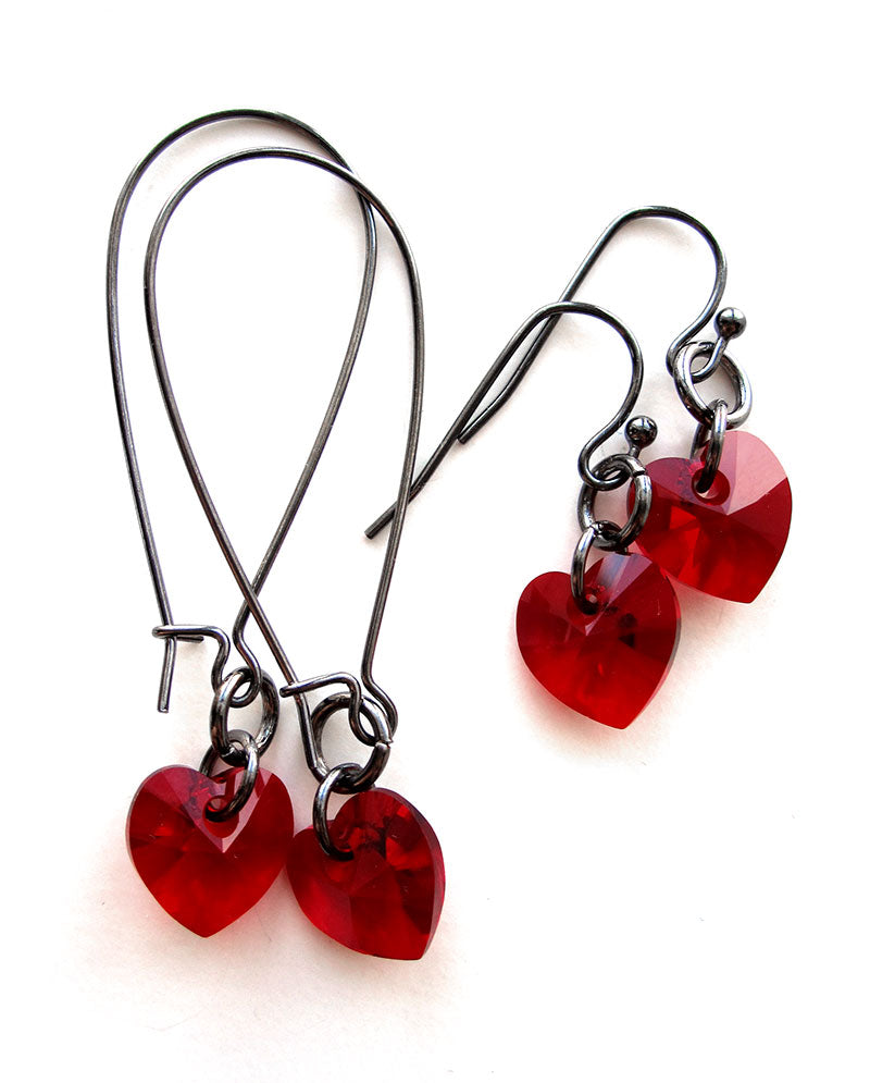 TOUGH LOVE - Small Crystal Red Heart Earrings