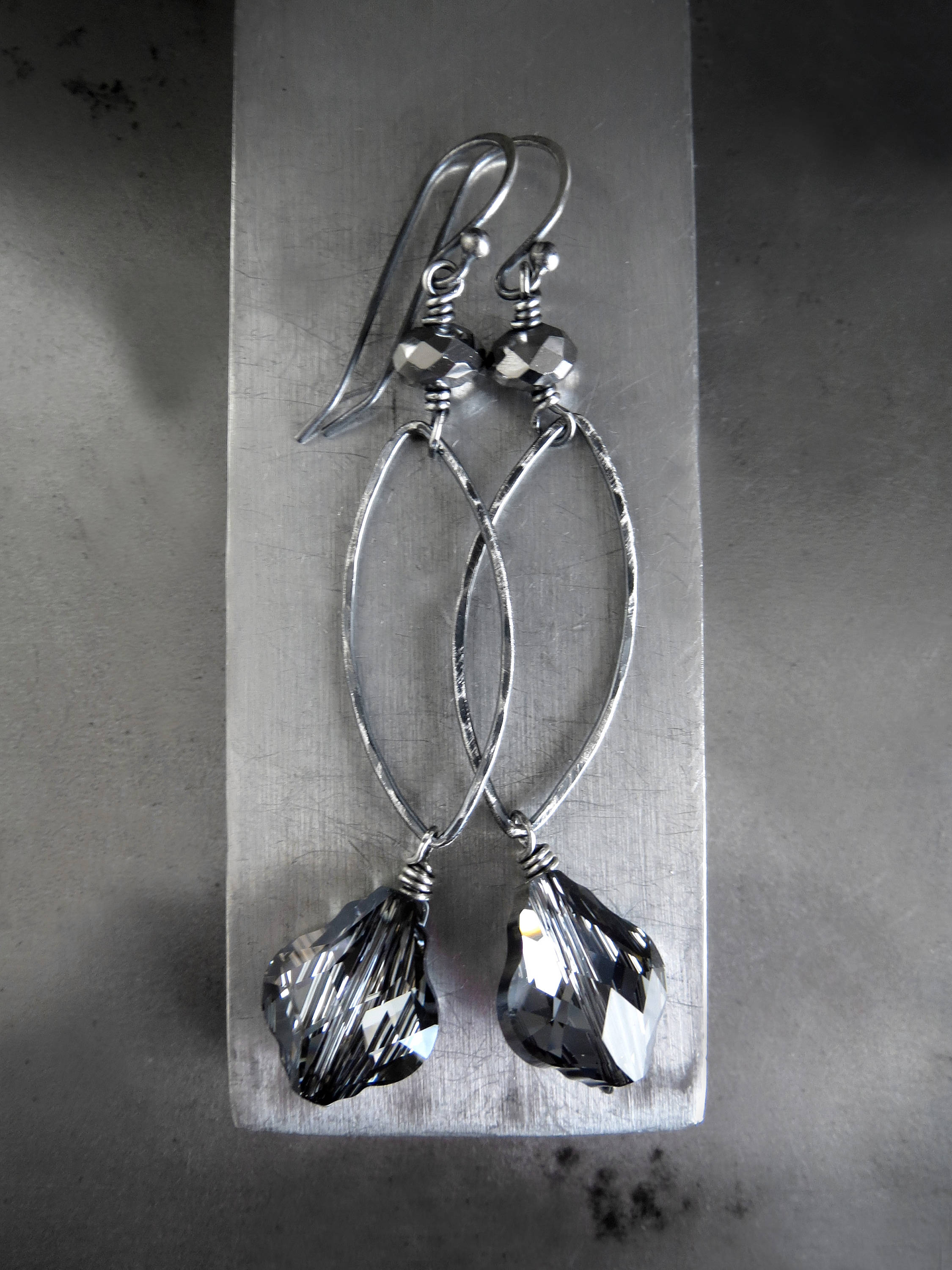 DARK BAROQUE - Charcoal Crystal Earrings with Oxidized Silver