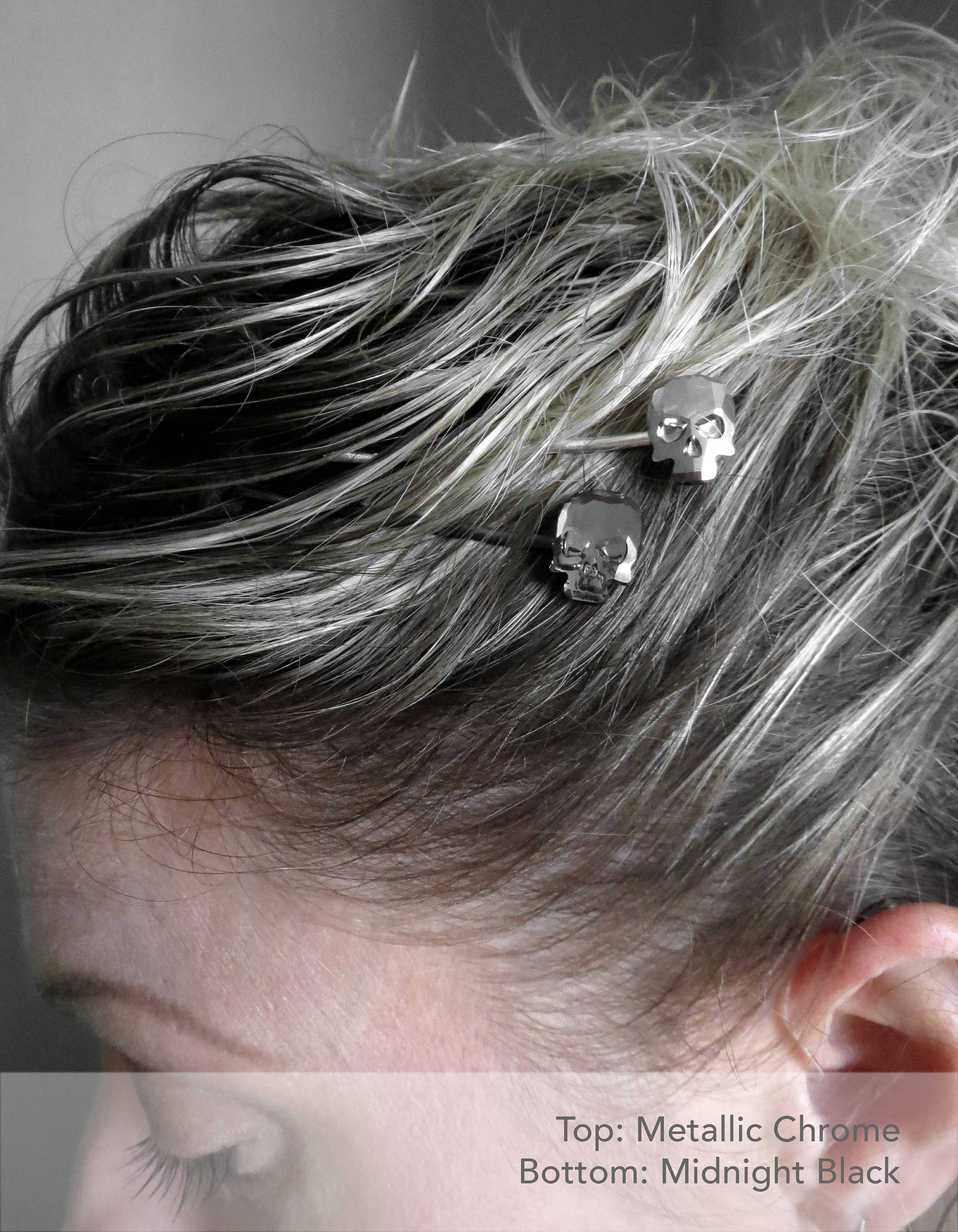 Crystal Skull Bobby Hair Pins - Silver Chrome Color, Set of 2