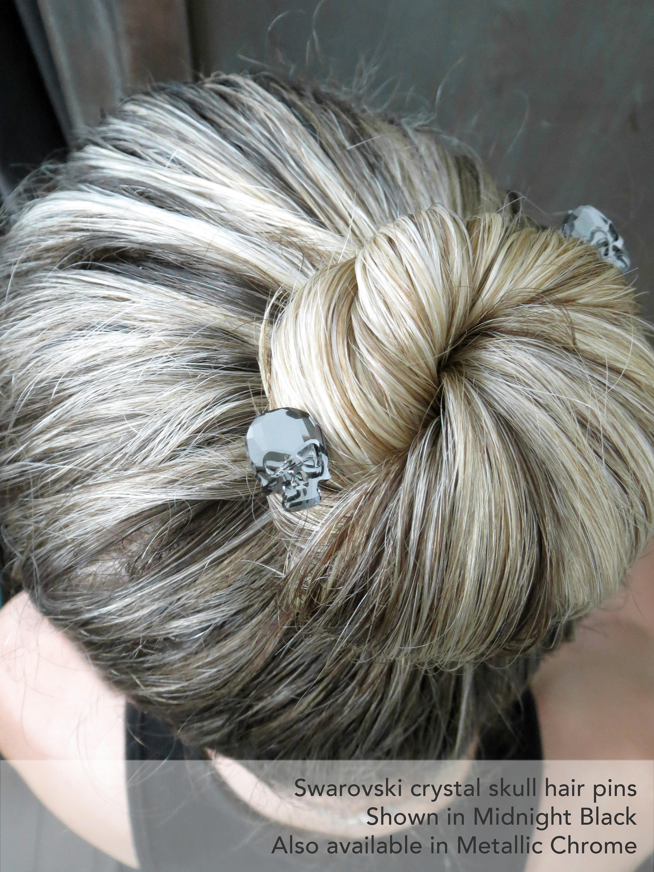 Iridescent Crystal Skull Hair Bobby Pins in Crystal AB - Set of 2
