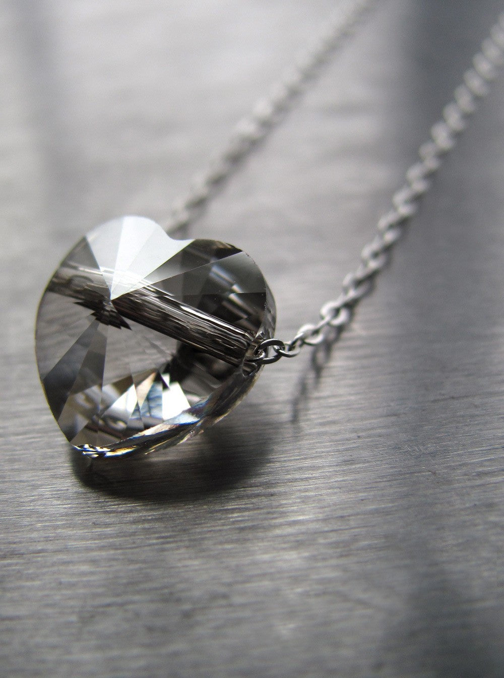 Tiny Heart Pendant Necklace with Clear Crystal