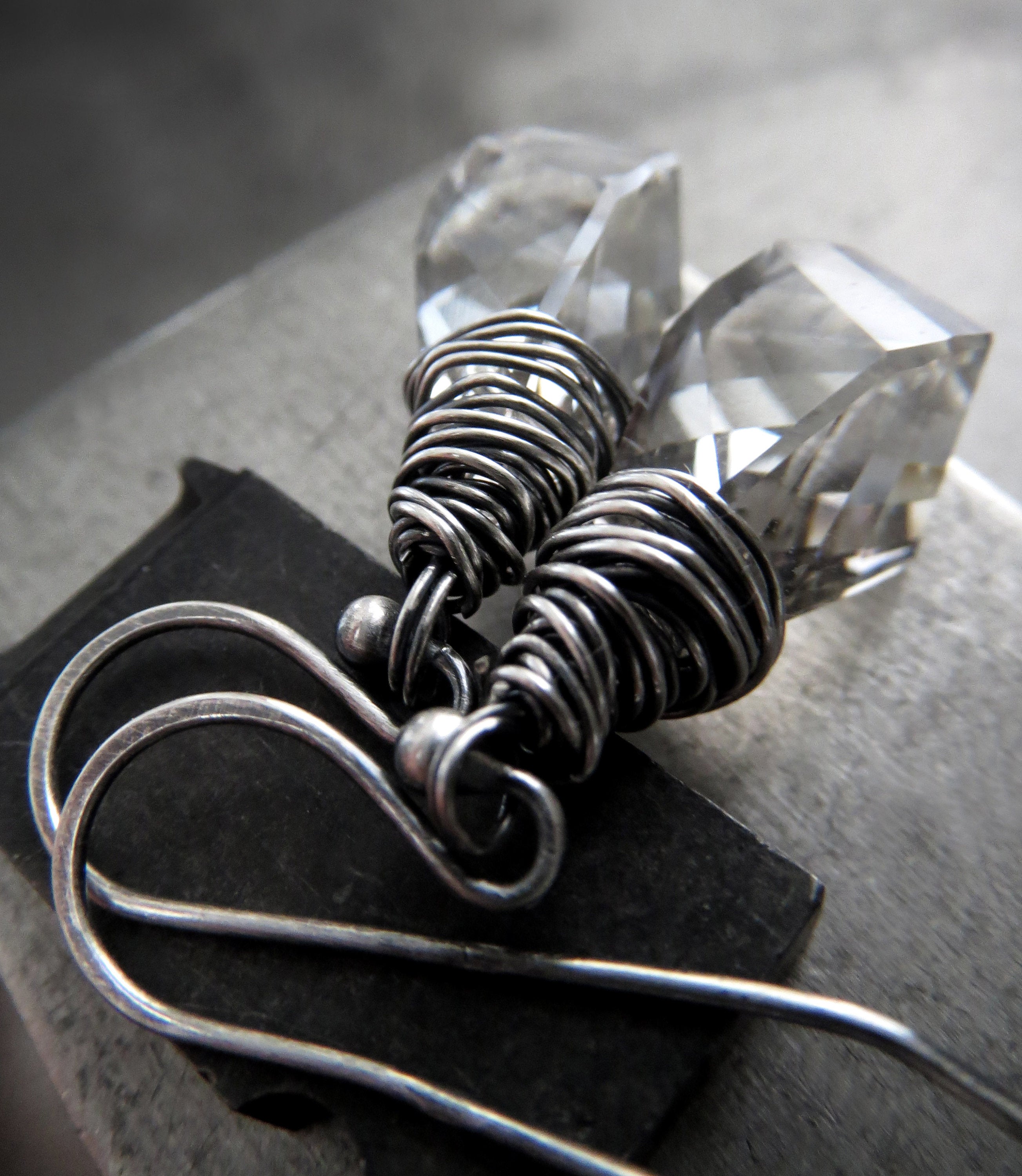 HELIX - Sterling Silver Wrapped Earrings with Spiral-Faceted Crystal