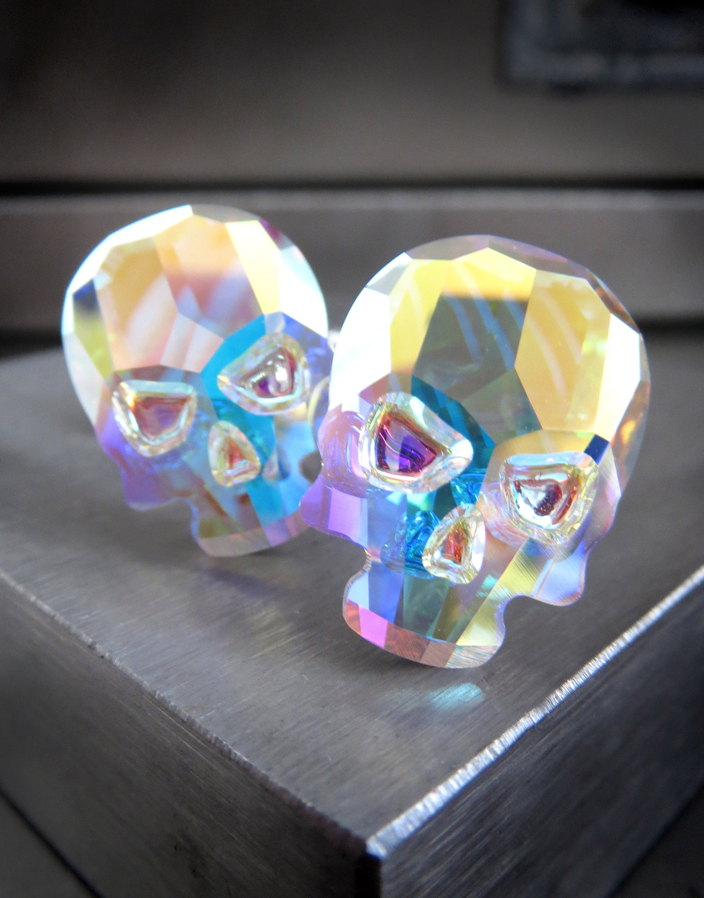 Crystal Skull Cufflinks with Dazzling Shimmer AB Crystal