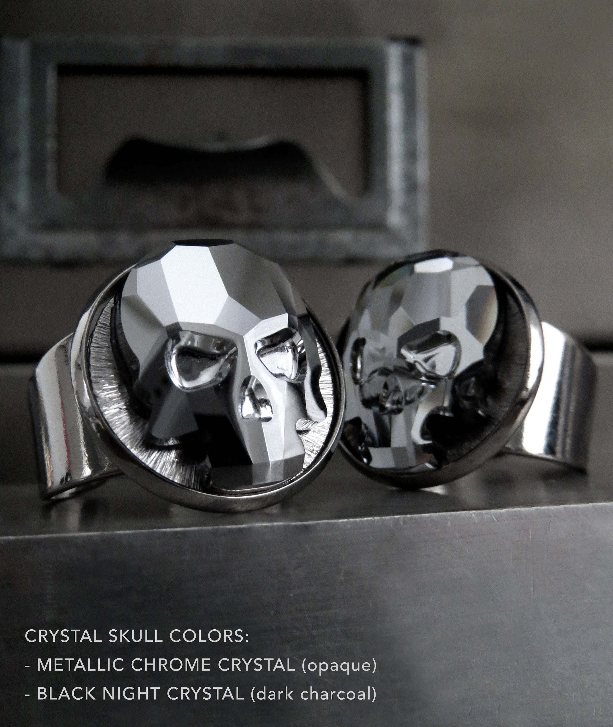 Crystal Skull Ring with Black Night Crystal