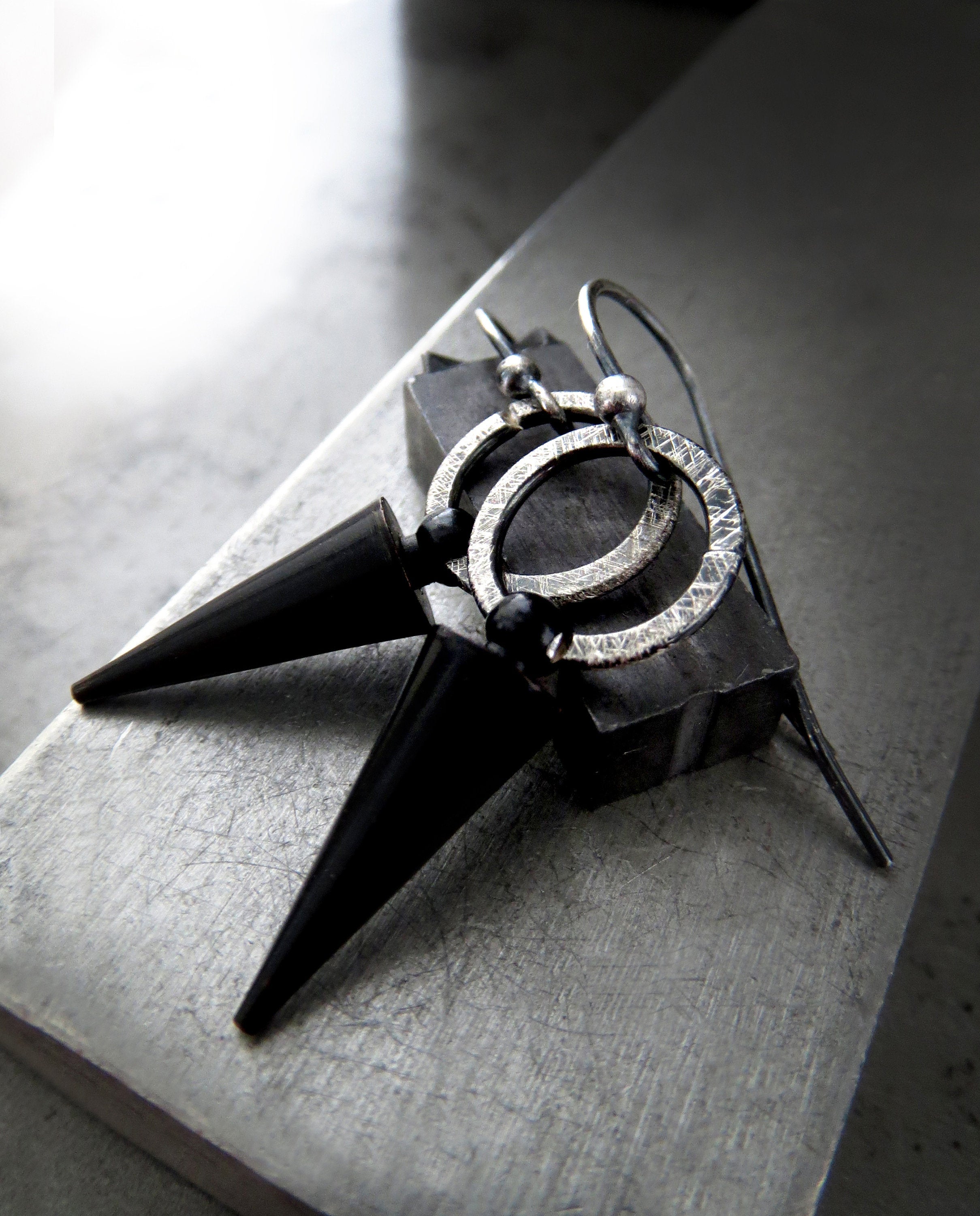WHAT'S the POINT - Black Spike Earrings with Oxidized Sterling Silver