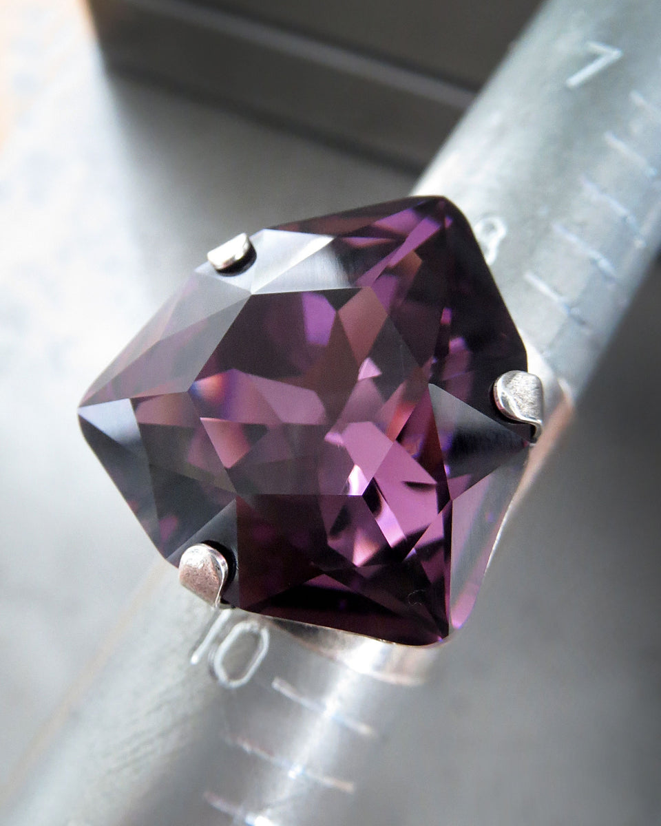 ORACLE - Large Purple Crystal Ring w Rare Trilliant