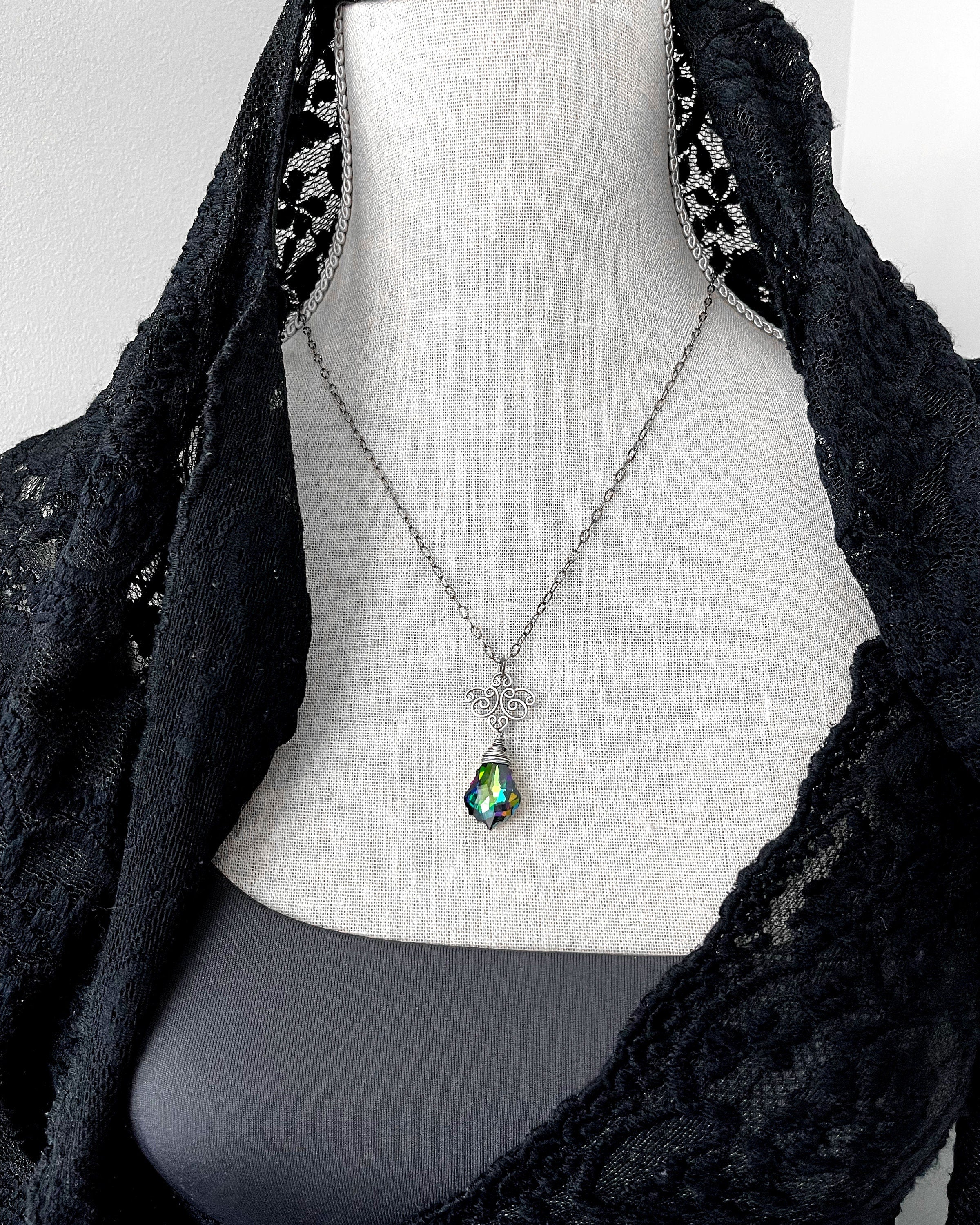 Good WITCH, Bad WITCH: Wicked Swarovski Crystal Necklace in Deep Green, Violet, Magenta, Blue - Wicked Witch Goth Gothic Halloween Jewelry