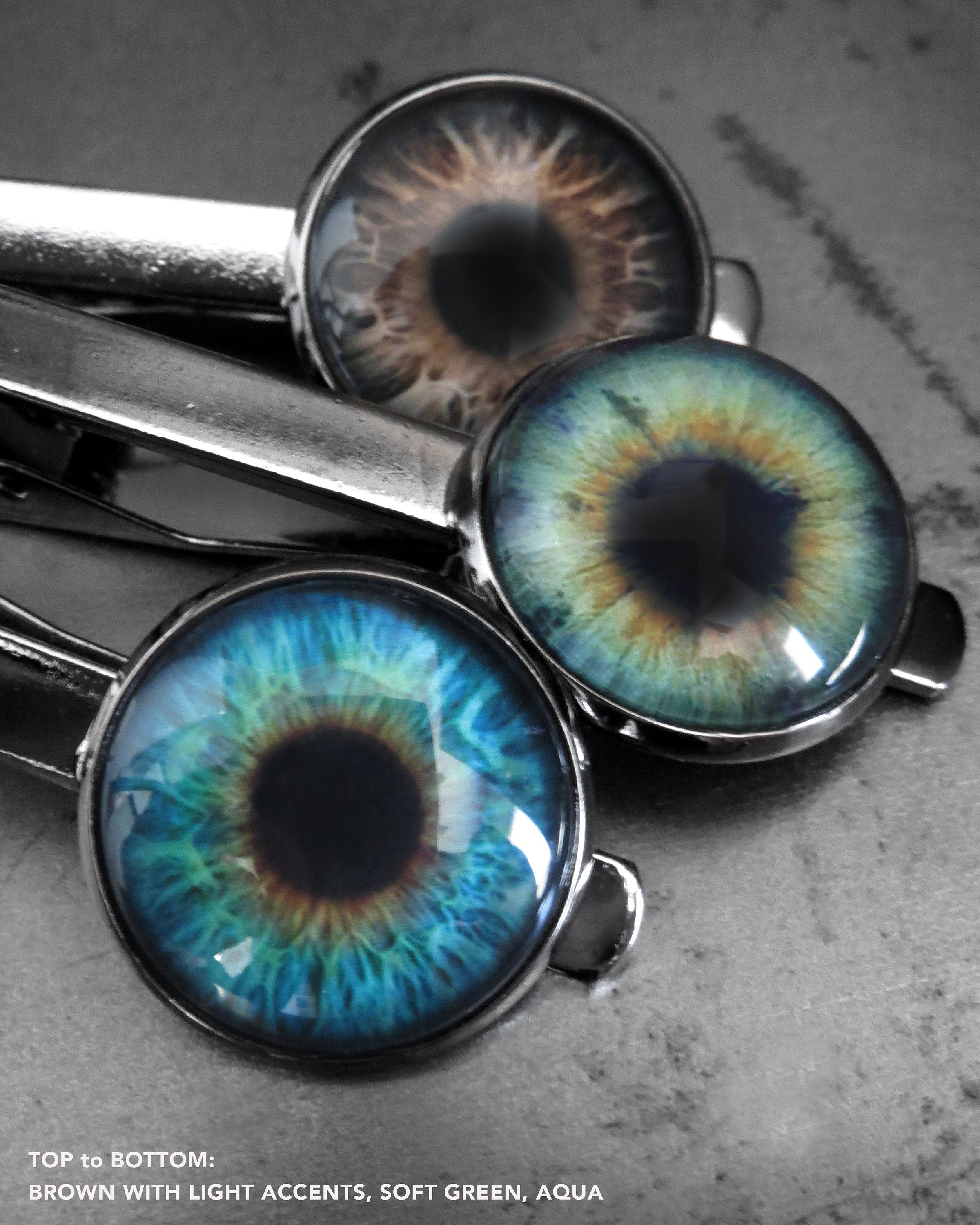 Realistic Eyeball Tie Clip - 6 Colors - Grey Green Brown Blue Eyeball Tie Bar Tack - Goth Halloween Wedding Groom Groomsmen, Ophthalmologist