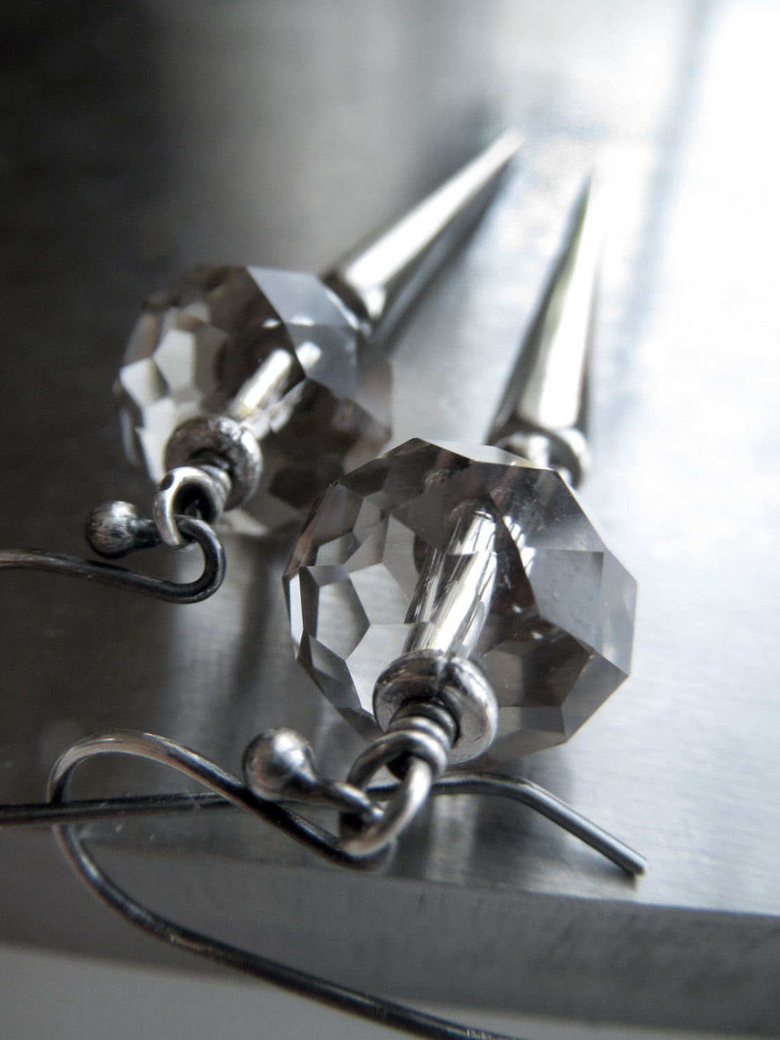 Silver Spike Earrings with Crystal Accents