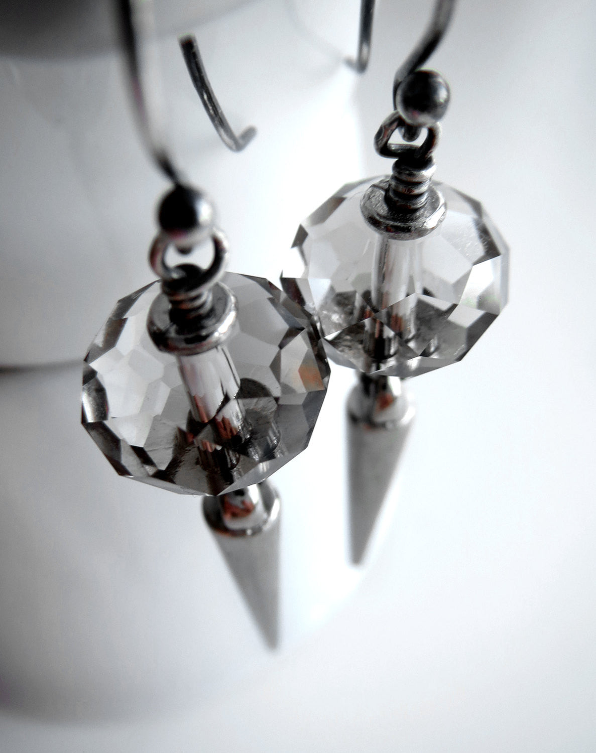 Silver Spike Earrings with Crystal Accents