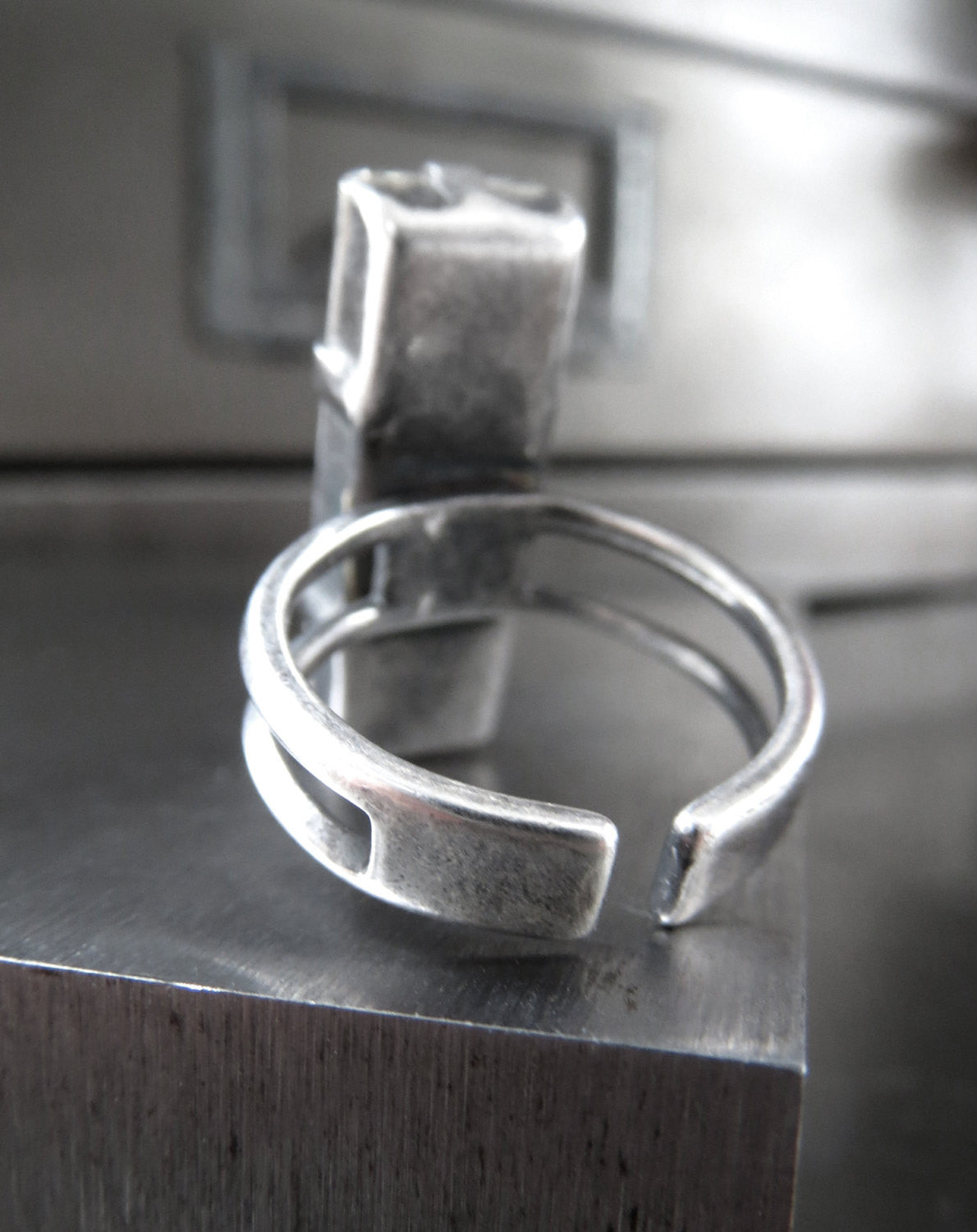 Modern Architectural Crystal Ring - Clear Crystal