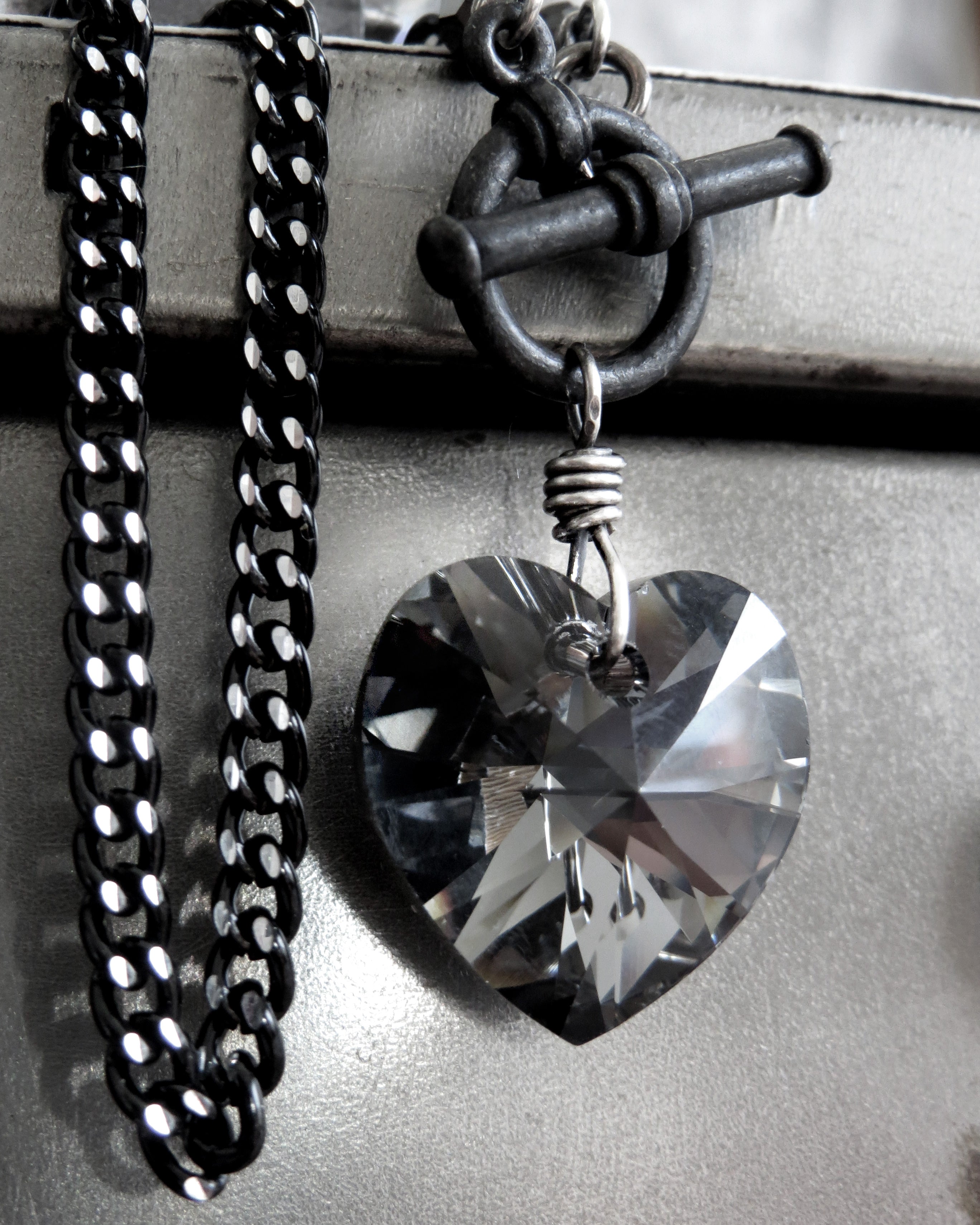 TOUGH LOVE V2 - Small Black Crystal Heart Pendant Necklace