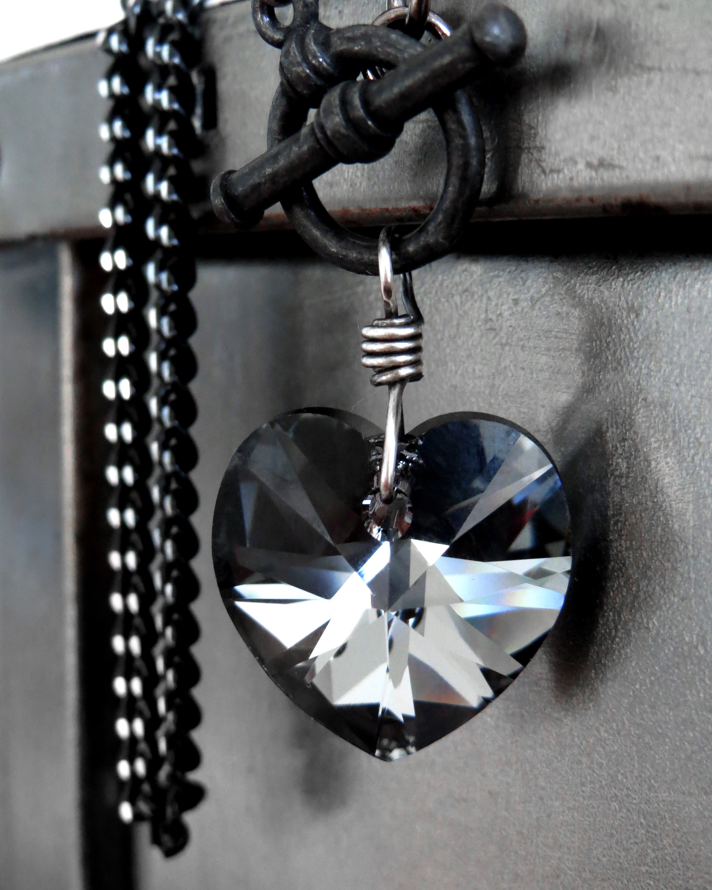 TOUGH LOVE V2 - Small Black Crystal Heart Pendant Necklace