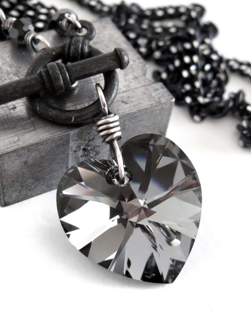 TATIANA☆[Silver925] Black Heart Gemstone Necklace neck-black-crystal-heart-