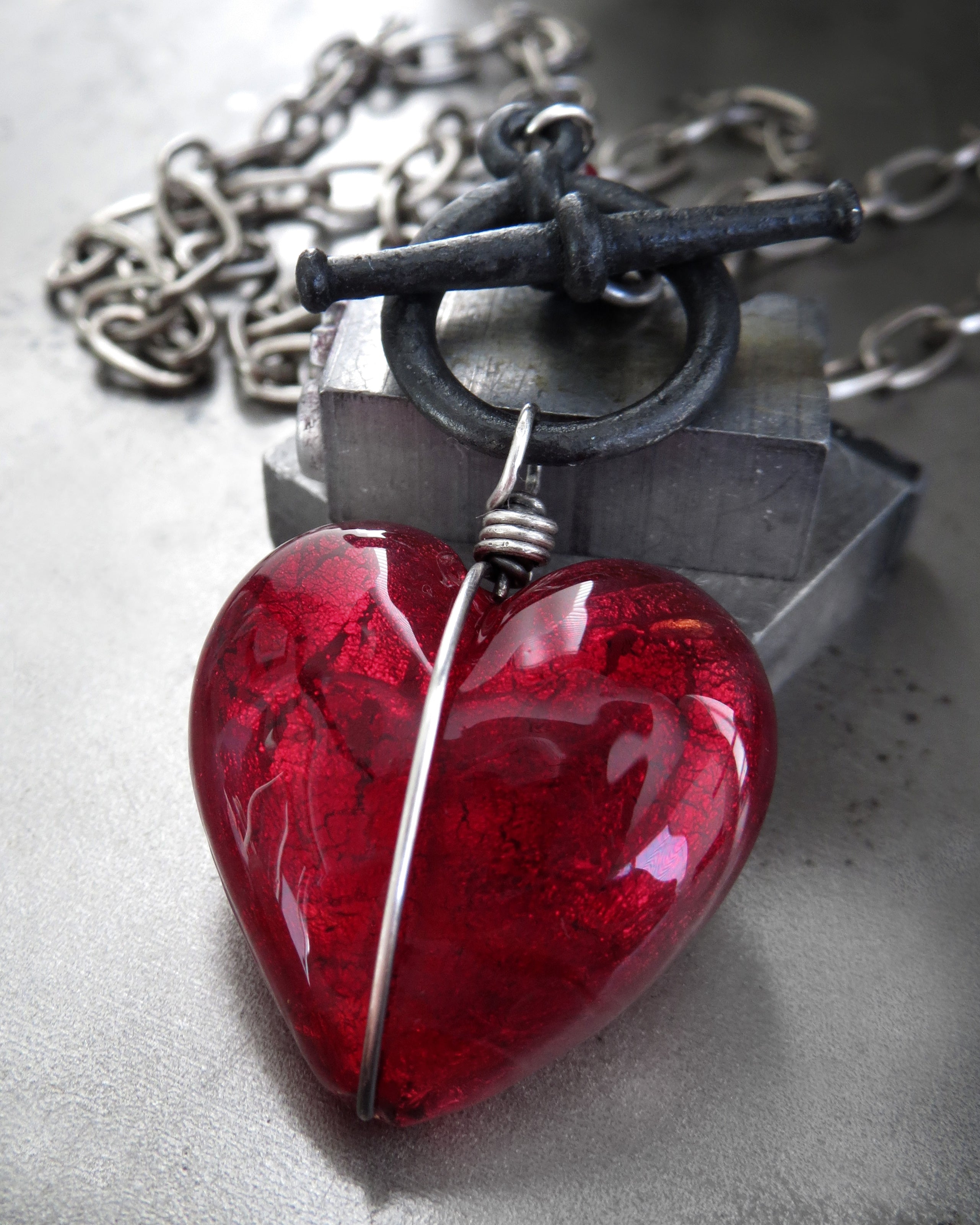 Ver 10. HEART of DARKNESS - Deep Red Heart Pendant Necklace