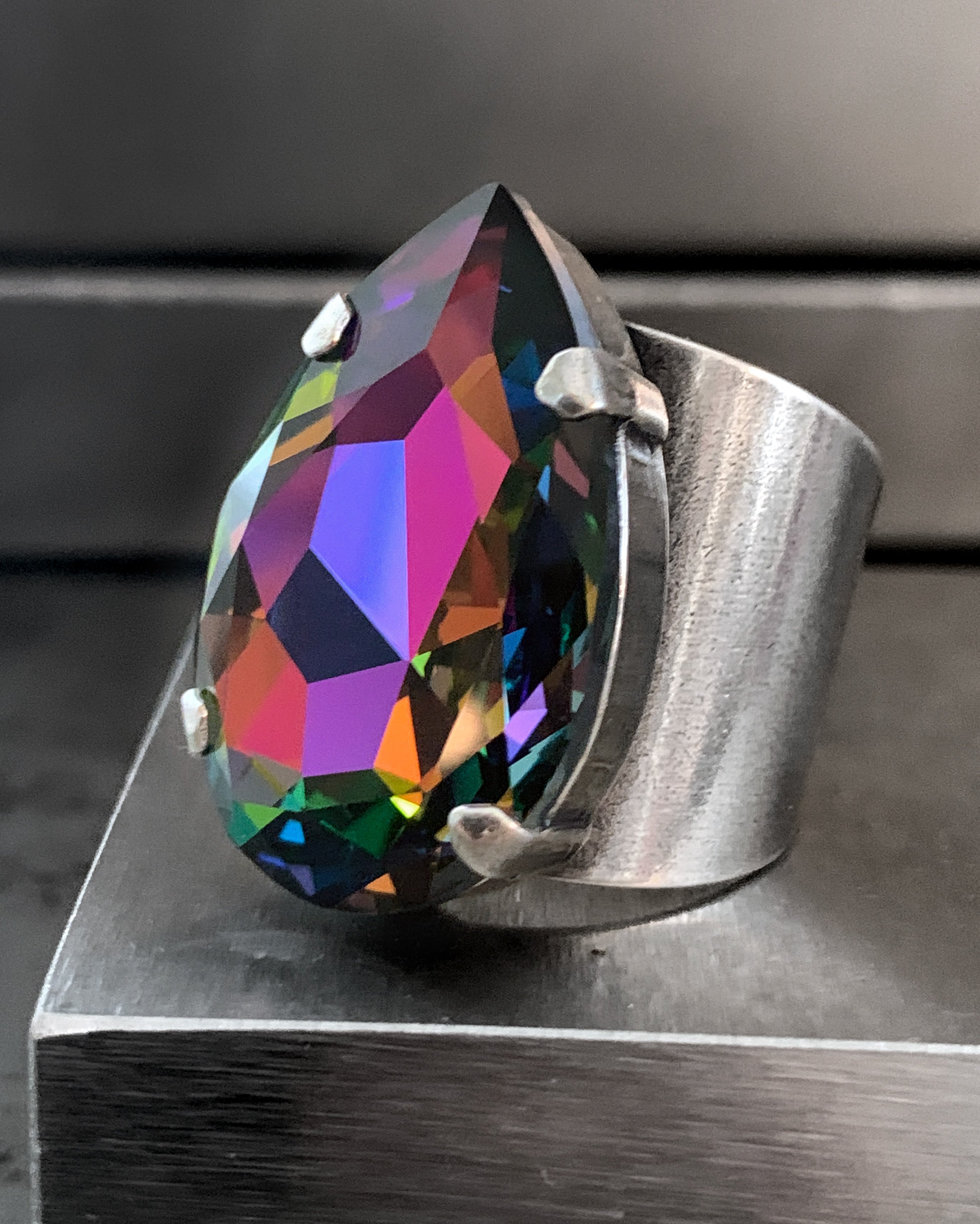 SPELLBOUND - Large Teardrop Rainbow Crystal Ring