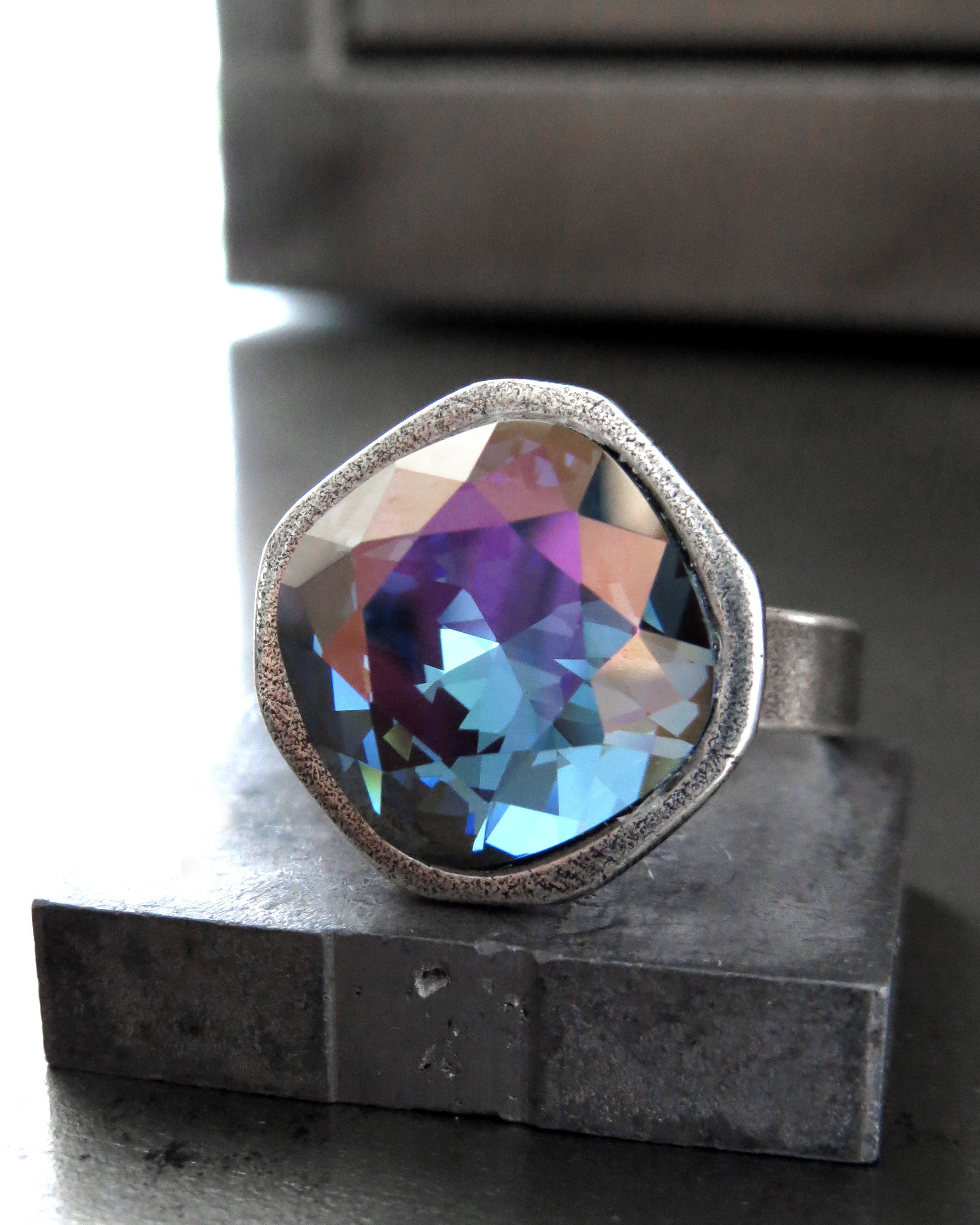 OUT of the DEPTHS - Crystal Ring in Aqua & Dark Blue