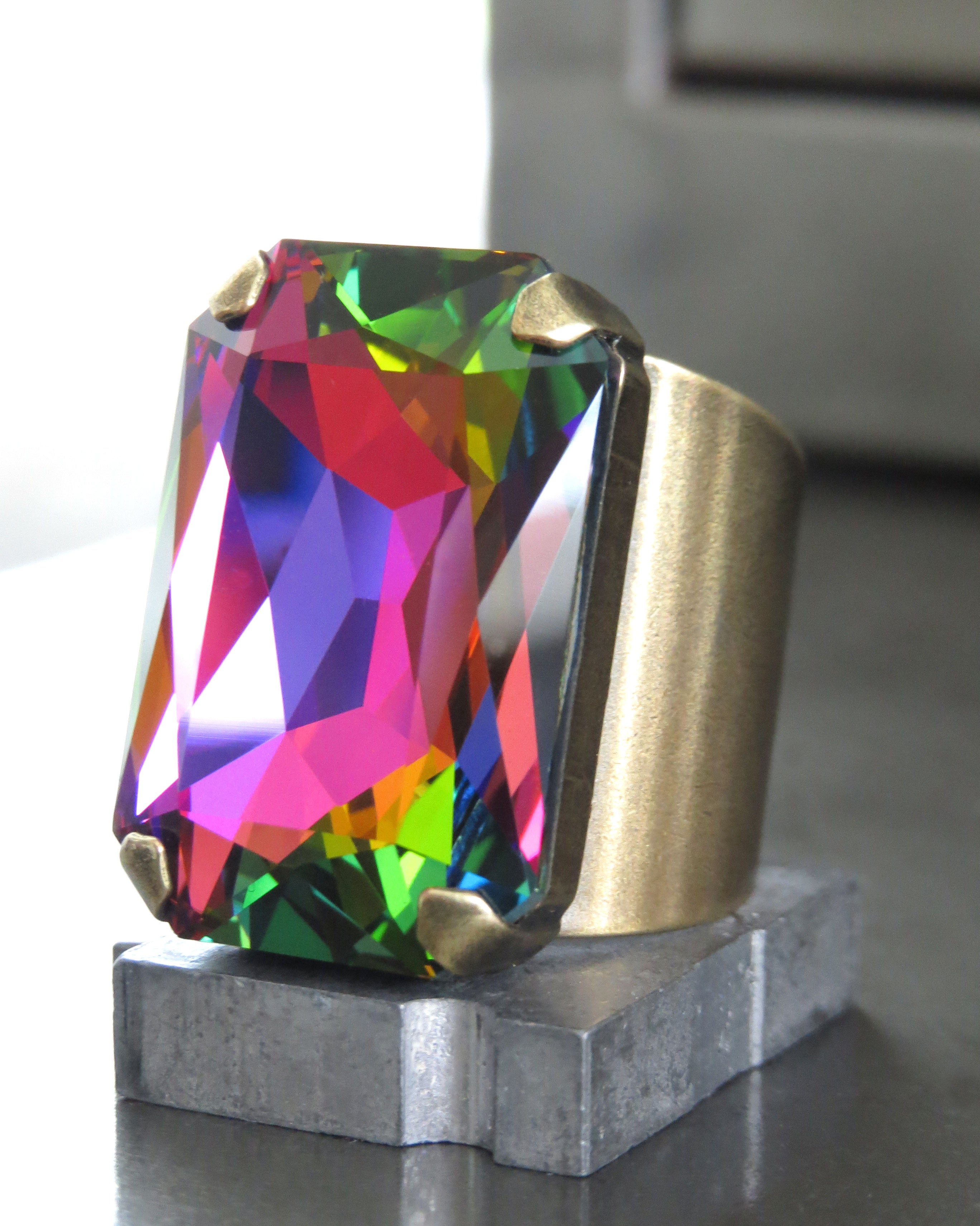 FABULOUS - Large Rectangular Crystal Rainbow Ring
