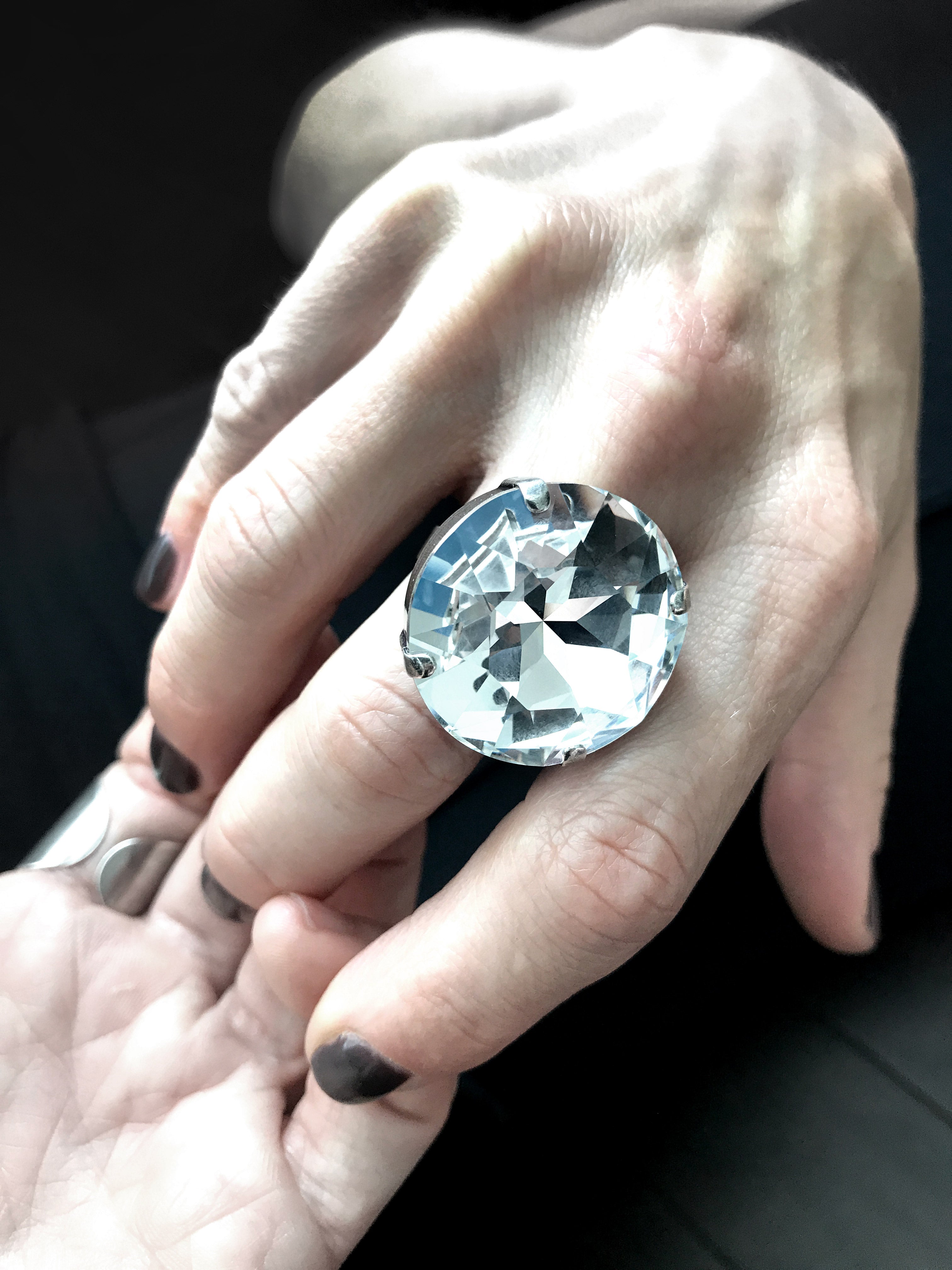 DARING, DARLING - Large Round Brilliant Crystal Cocktail Ring