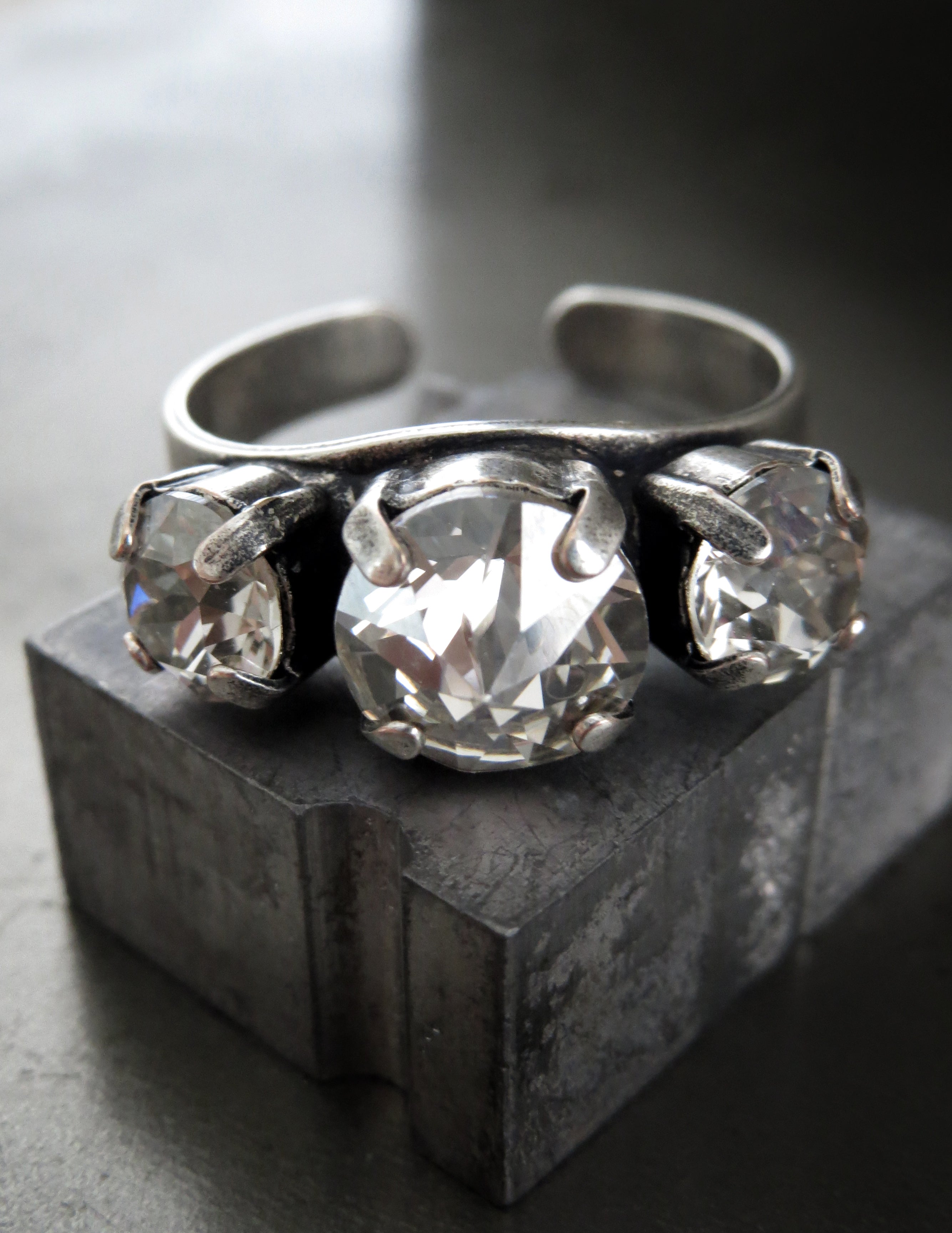 PROHIBITION: Stacking Trio Crystal Rings with Choice of Metal Finishes