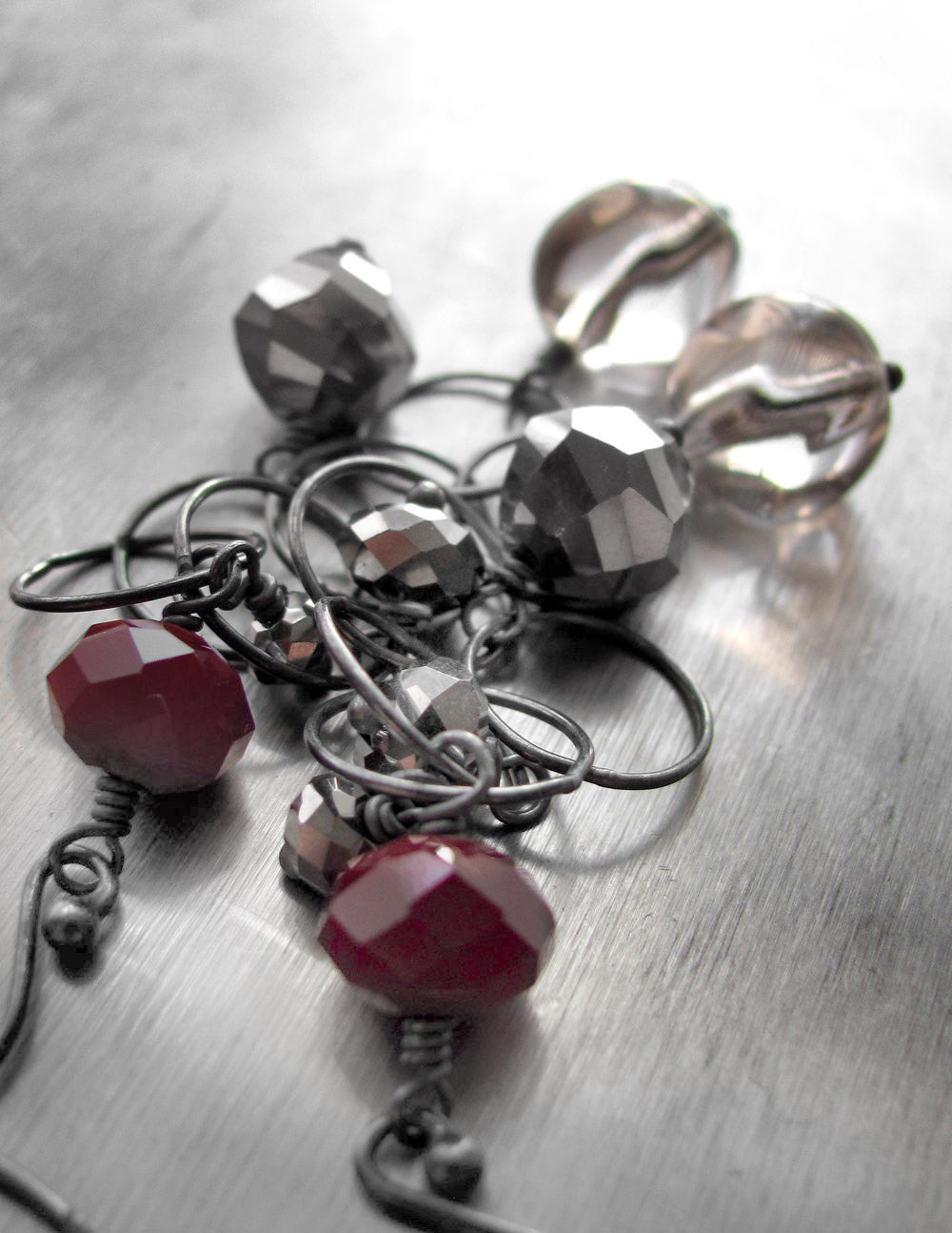 SMOKE & LIPSTICK - Long Chain Earrings with Oxidized Sterling Silver