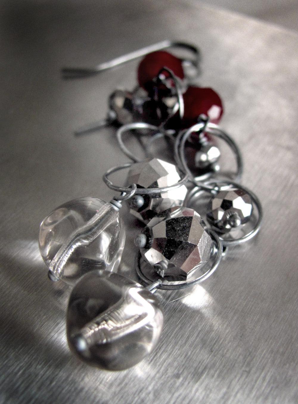 SMOKE & LIPSTICK - Long Chain Earrings with Oxidized Sterling Silver