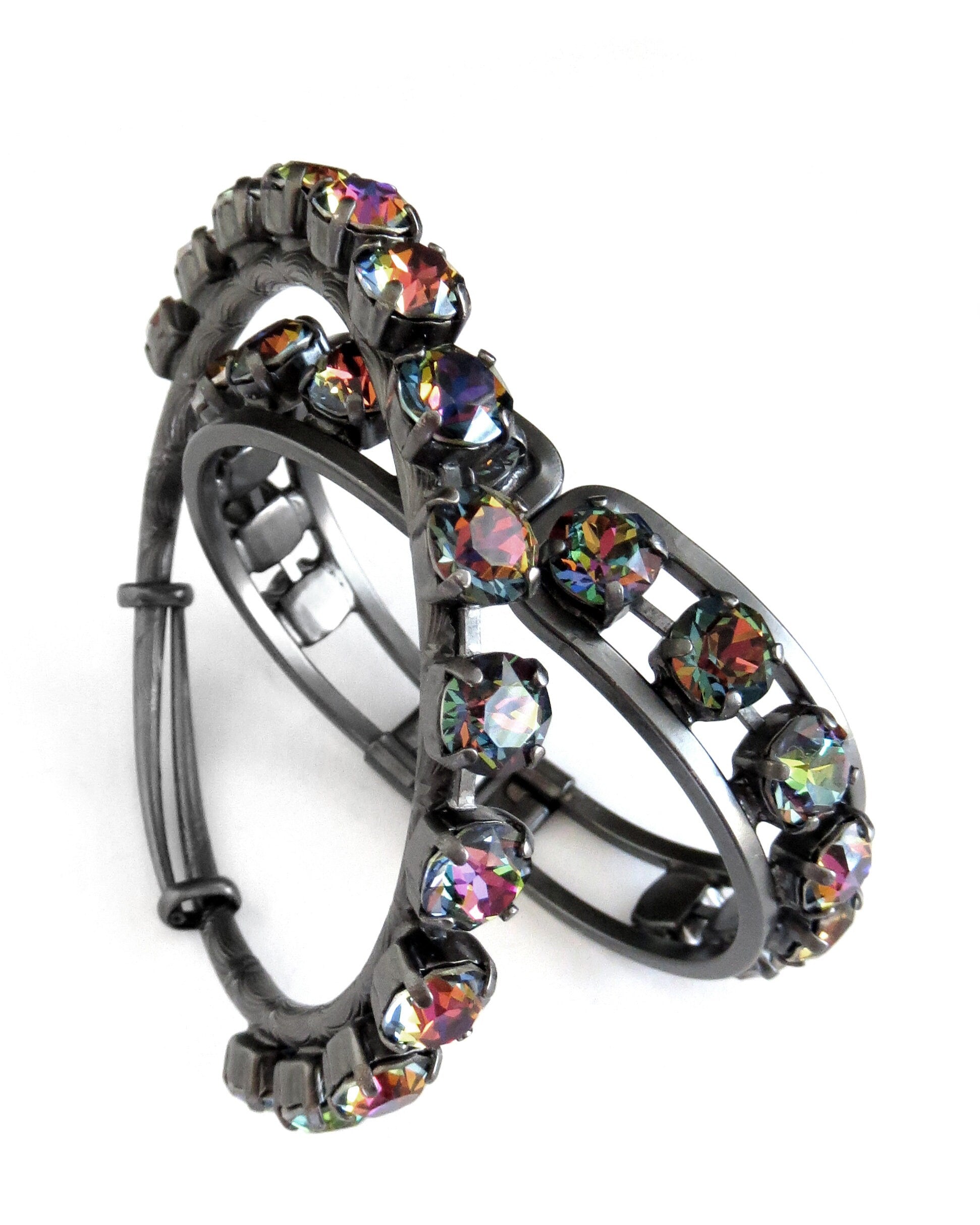 ALCHEMY - Gothic Rainbow Crystal Bracelet - Hinge or Bangle Style - Multicolor Rhinestone Bracelet - Goth LGBTQ Queer Pride Jewelry