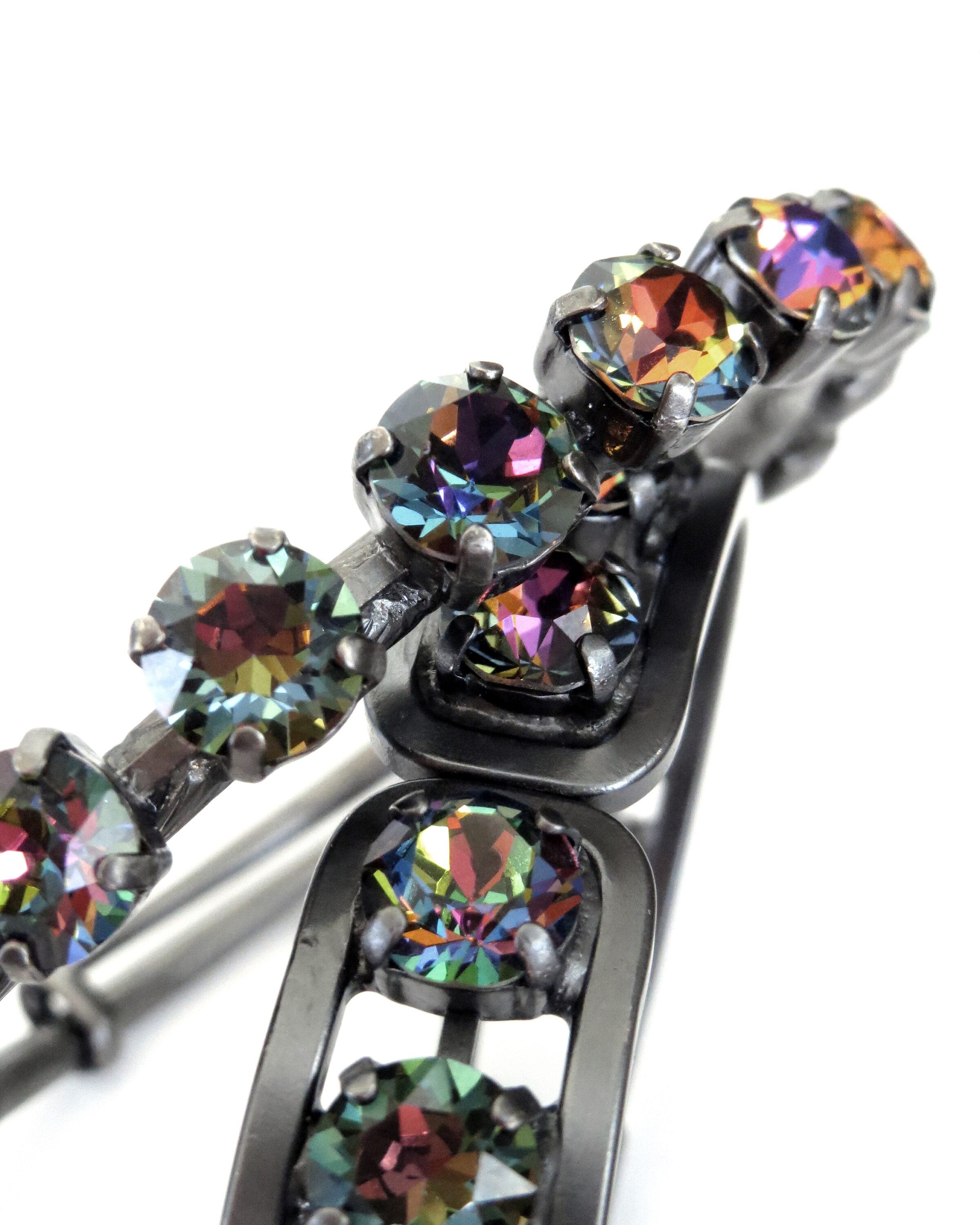 ALCHEMY - Gothic Rainbow Crystal Bracelet - Hinge or Bangle Style - Multicolor Rhinestone Bracelet - Goth LGBTQ Queer Pride Jewelry