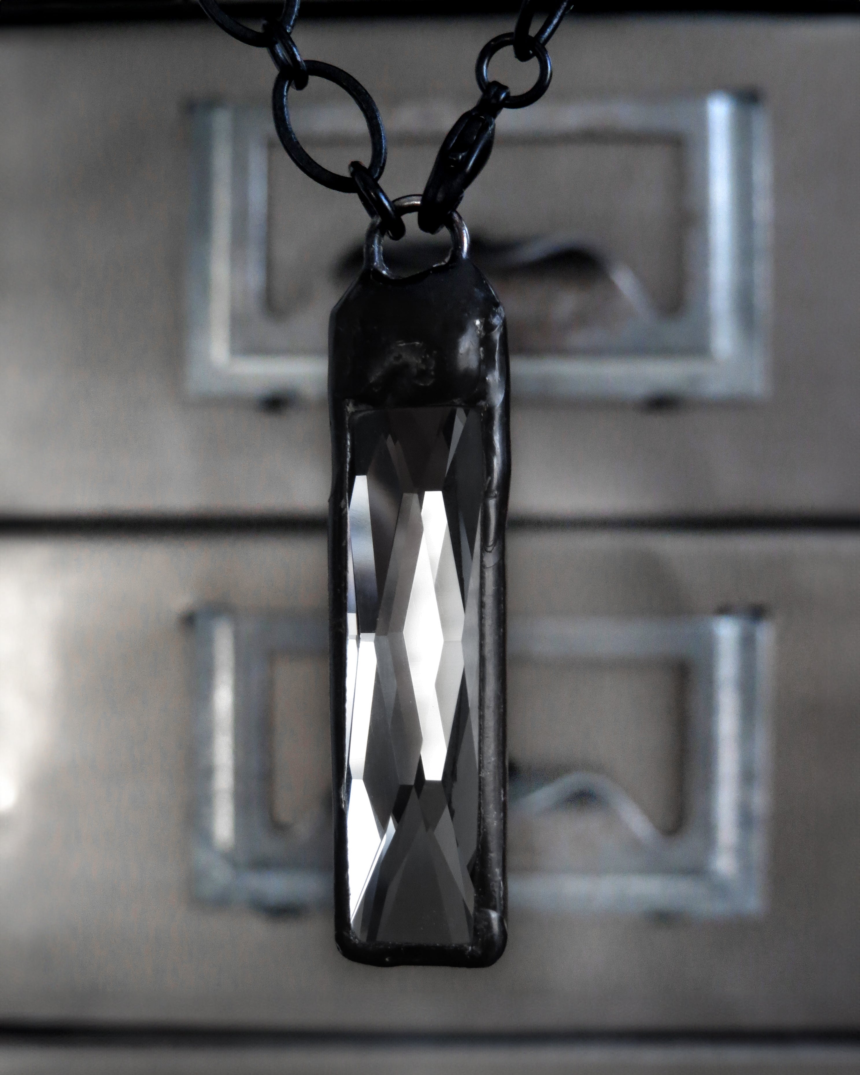 TWILIGHT - Two-Sided Crystal Pendant Necklace - Black Diamond + Dark Silver