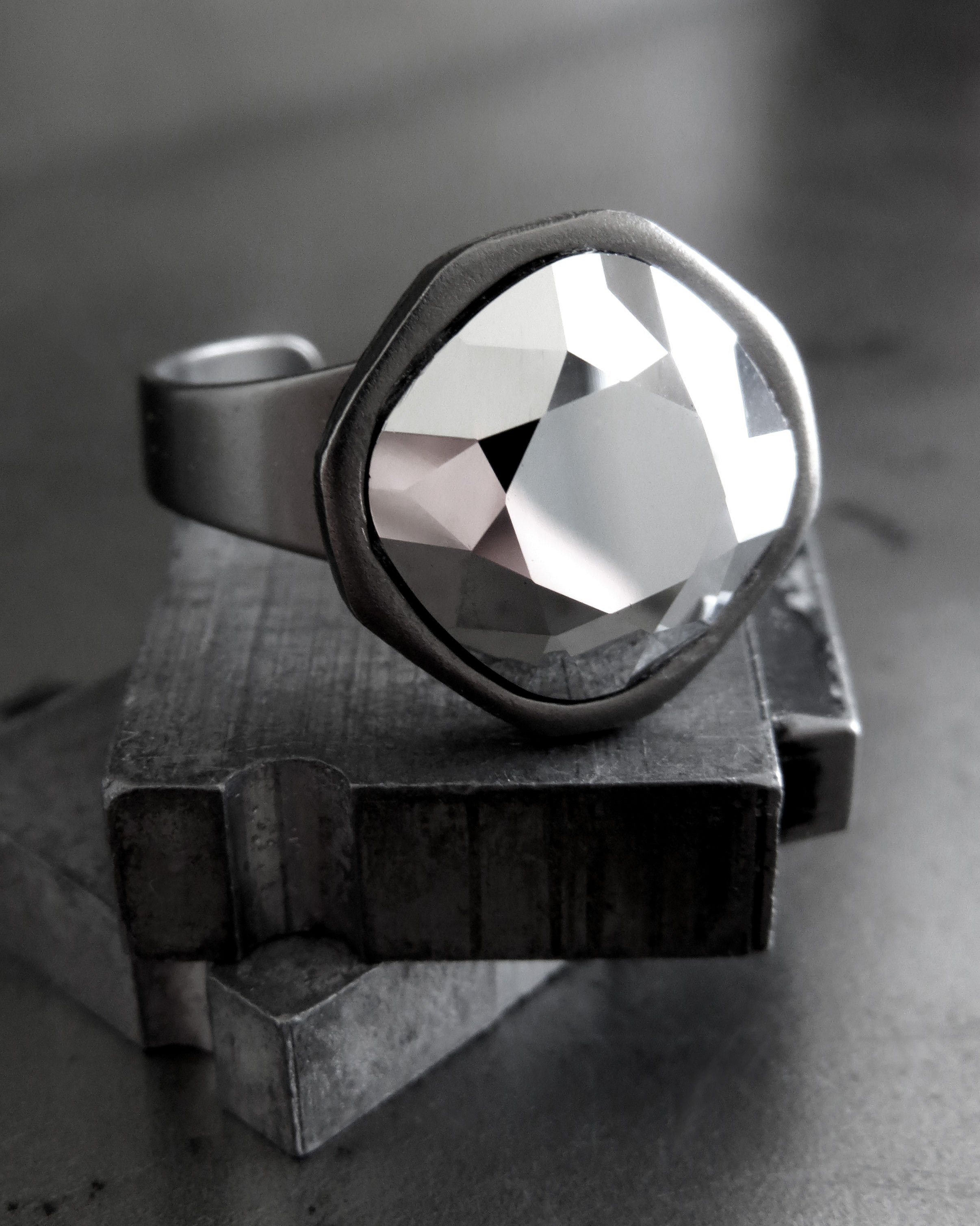 REFRACT - Metallic Silver 'Chrome' Crystal Ring