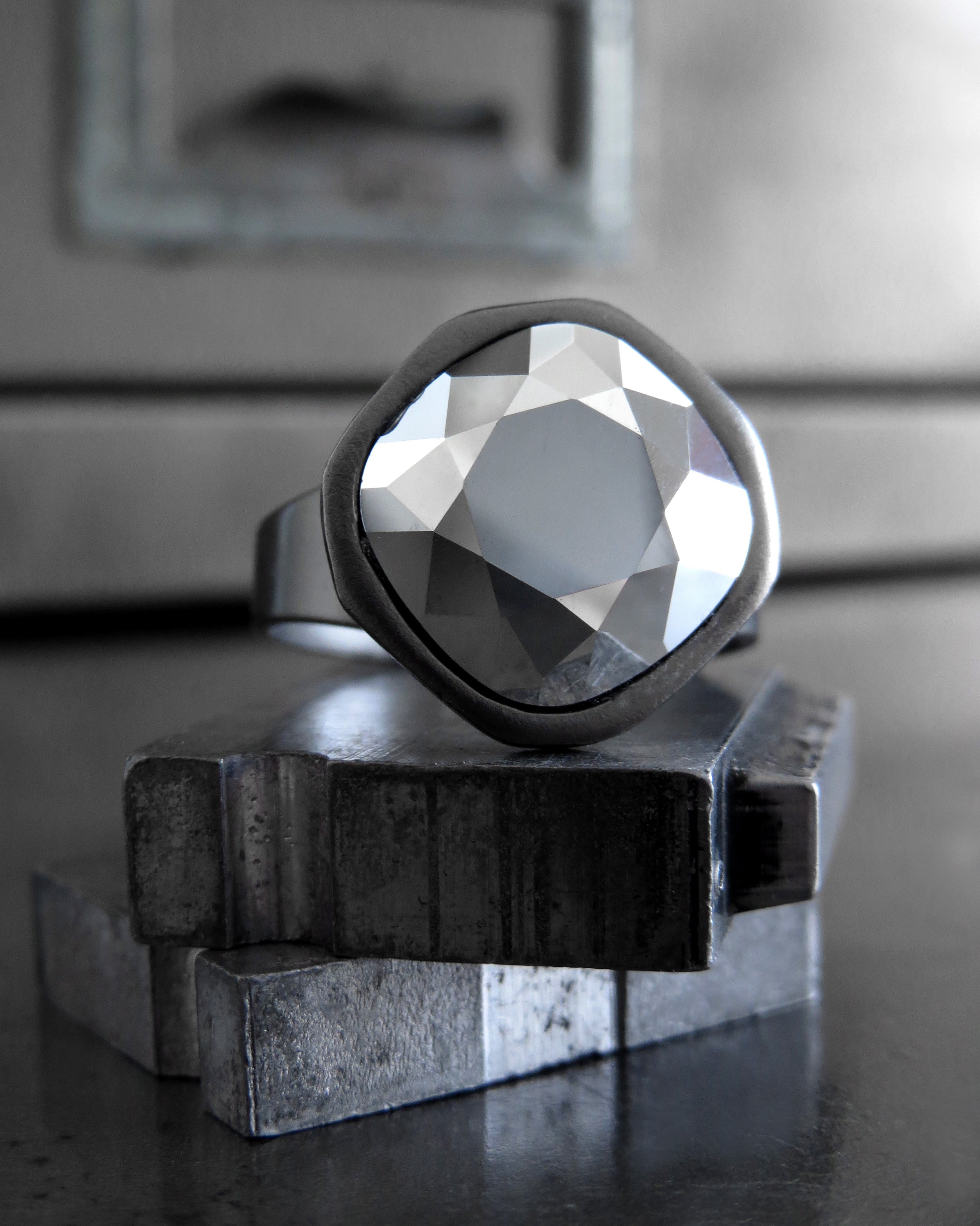 REFRACT - Metallic Silver 'Chrome' Crystal Ring
