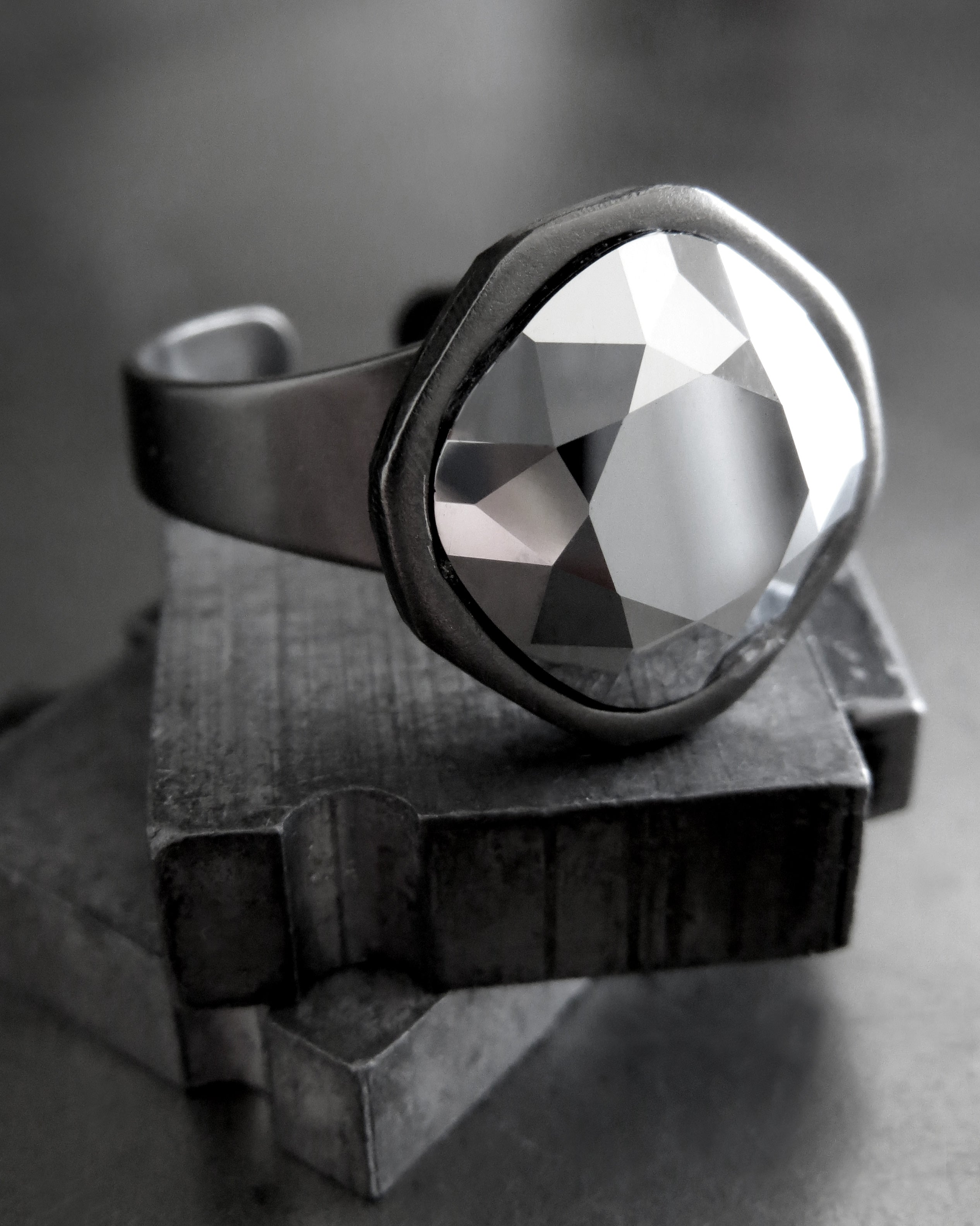 REFRACT - Metallic Silver 'Chrome' Crystal Ring