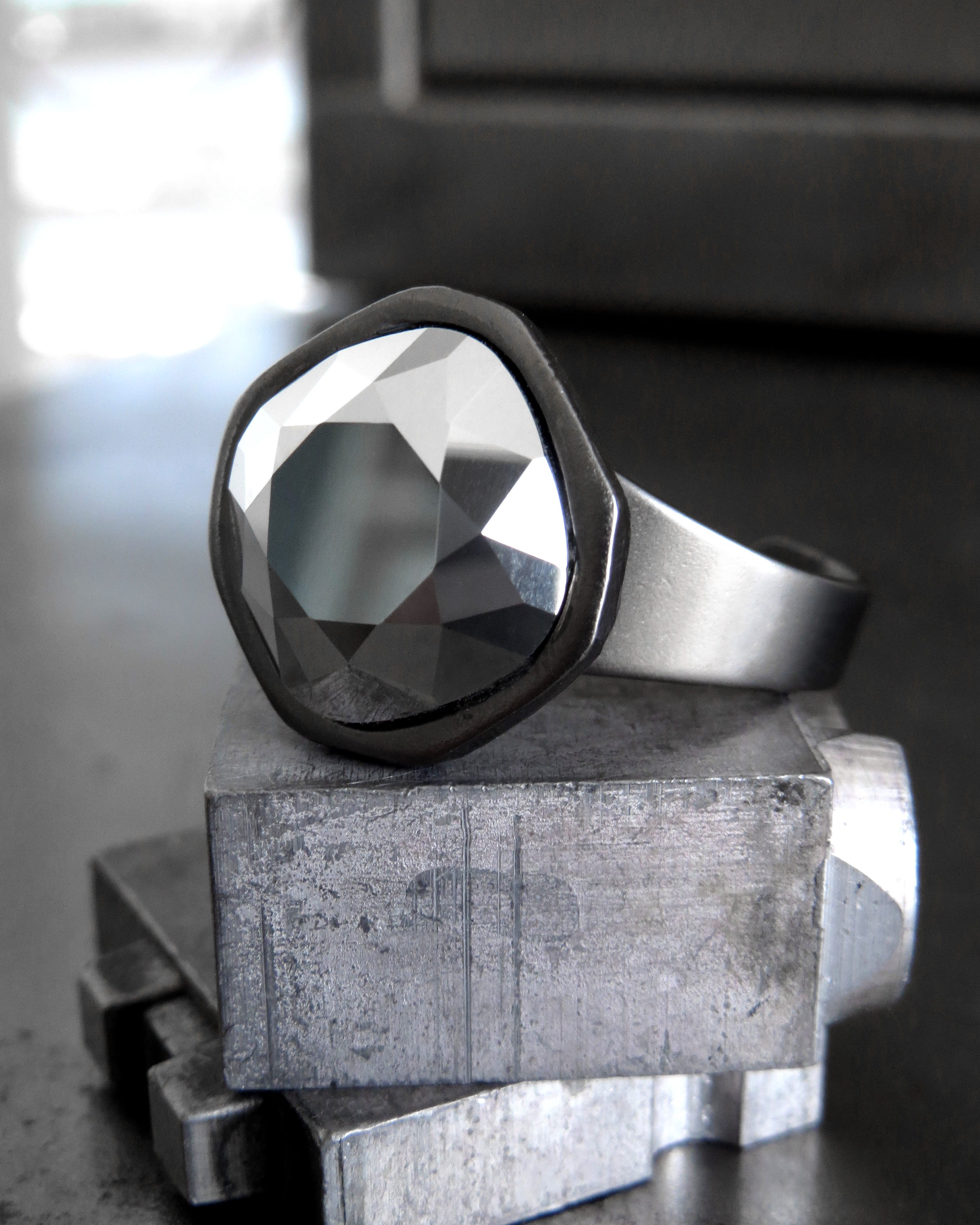 REFRACT - Metallic Silver 'Chrome' Crystal Ring