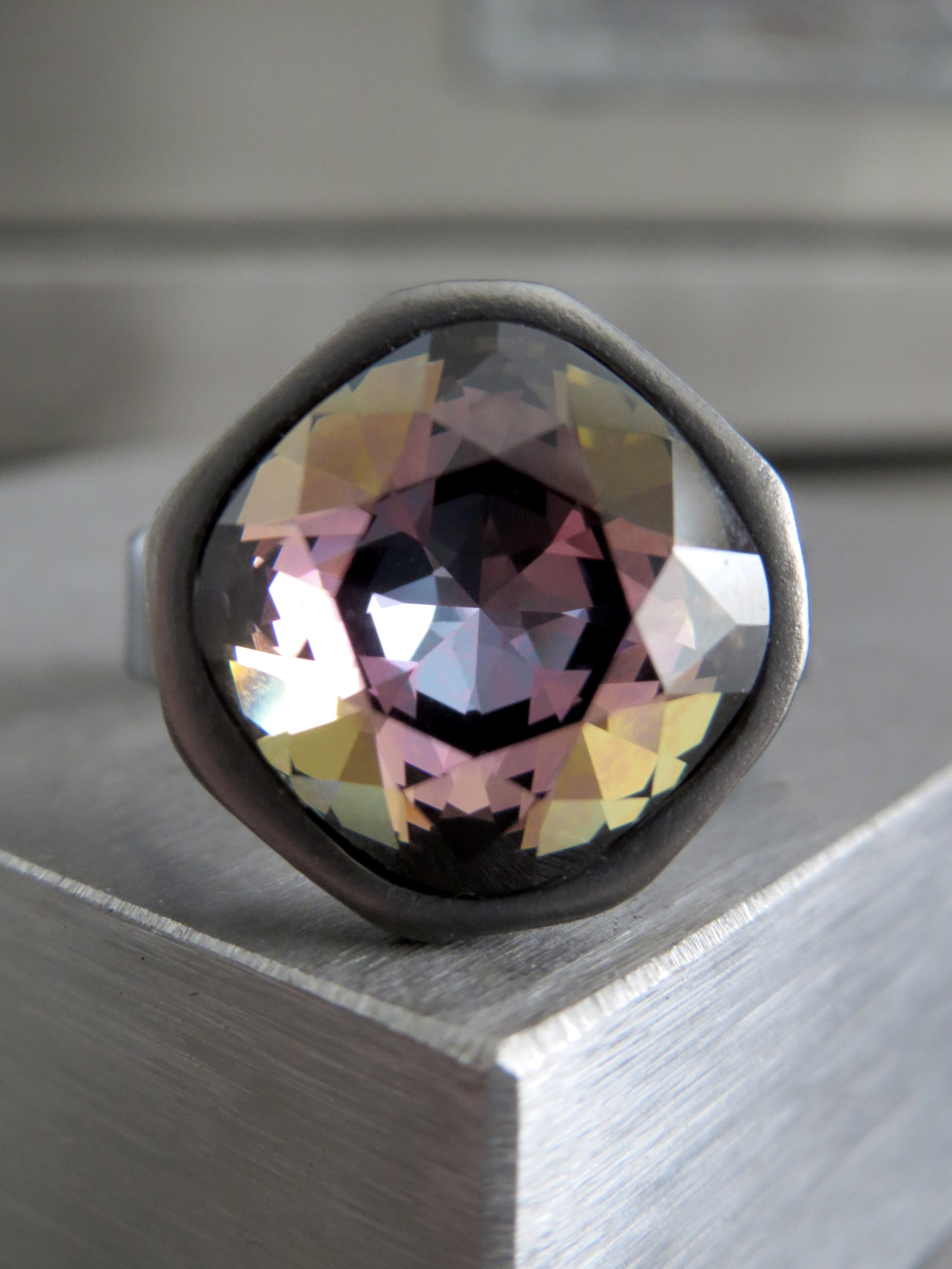 MIDNIGHT in the ROSE GARDEN - Multicolor Dark Grey Crystal Ring