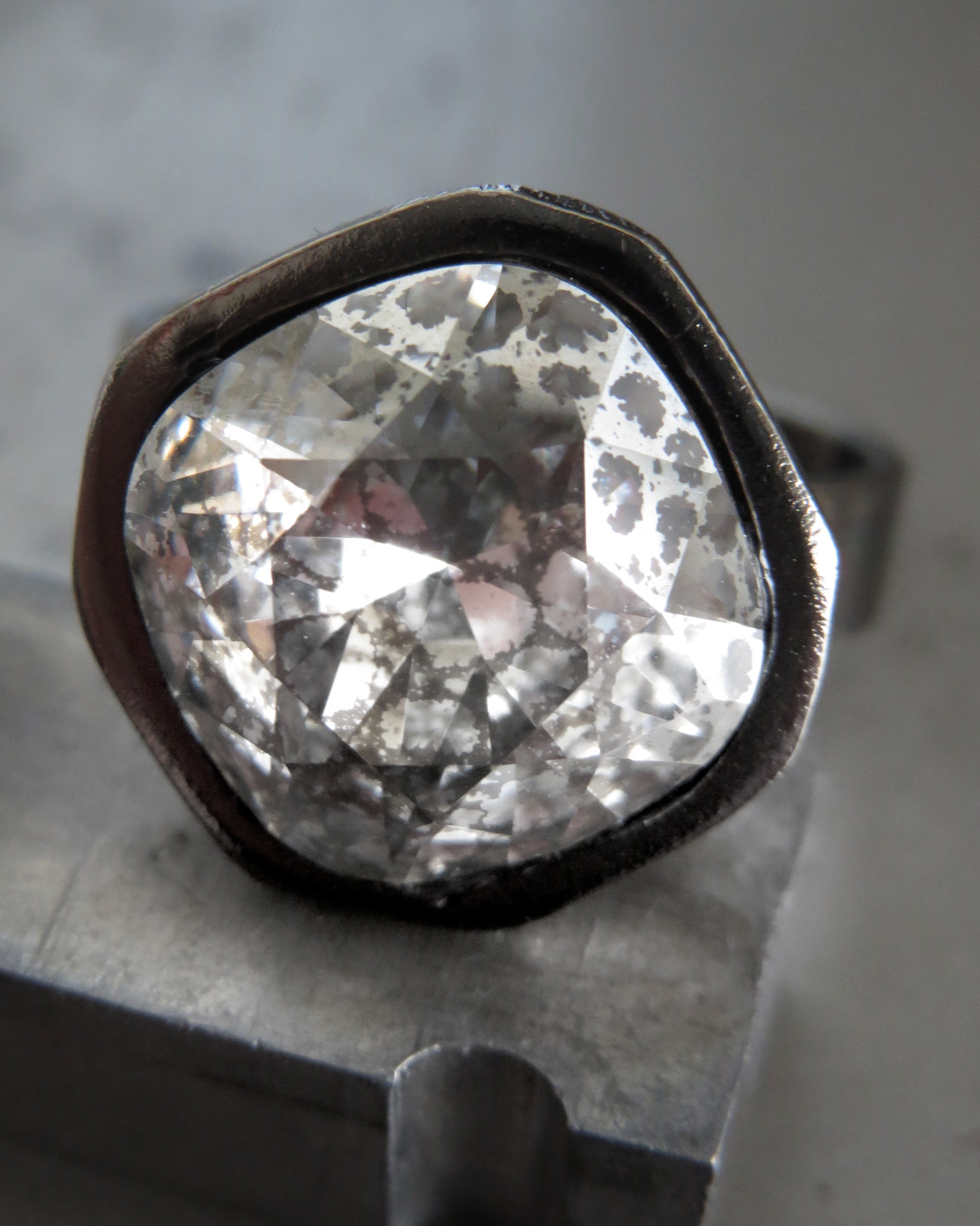MERCURY - Distressed Metallic Silver Patina Crystal Ring