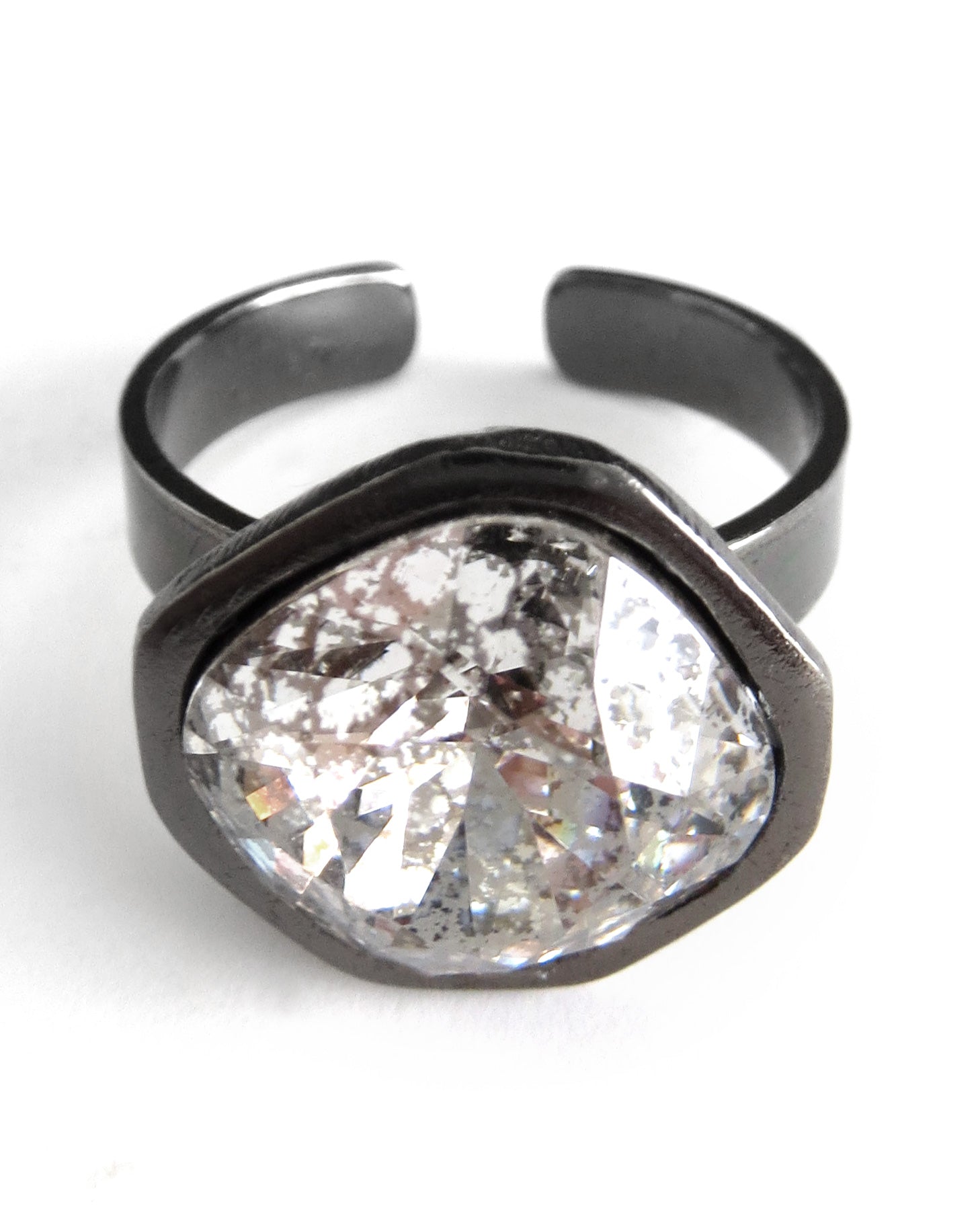 MERCURY - Distressed Metallic Silver Patina Crystal Ring