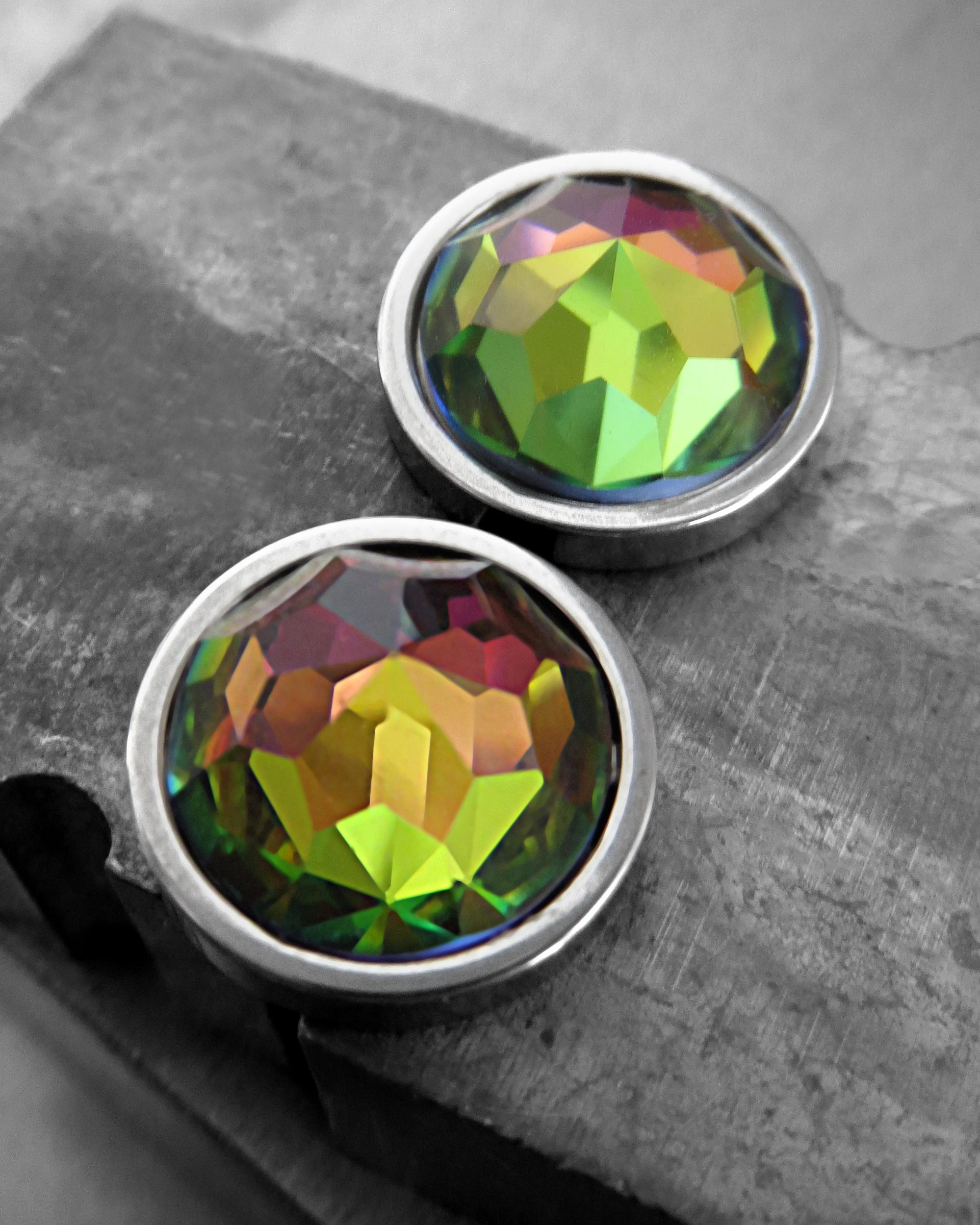 Large Rainbow Stud Earrings with Colorful Vintage Crystal