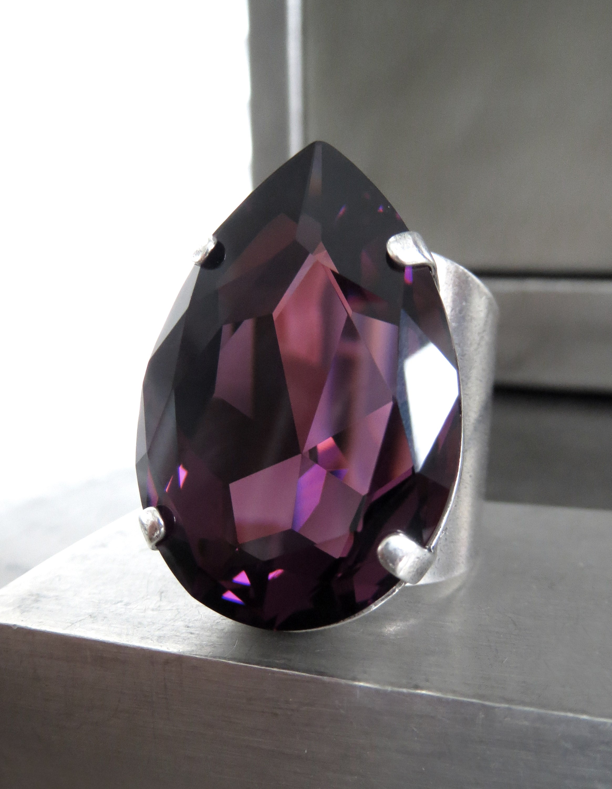 SORCERESS - Large Amethyst Purple Crystal Teardrop Ring