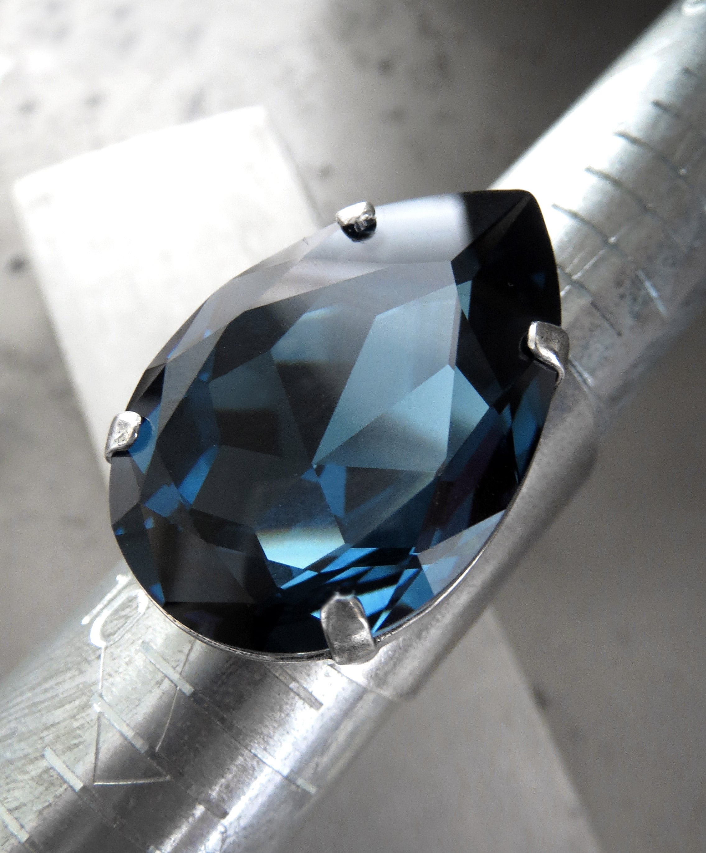 DUSK - Large Midnight Blue Teardrop Crystal Ring