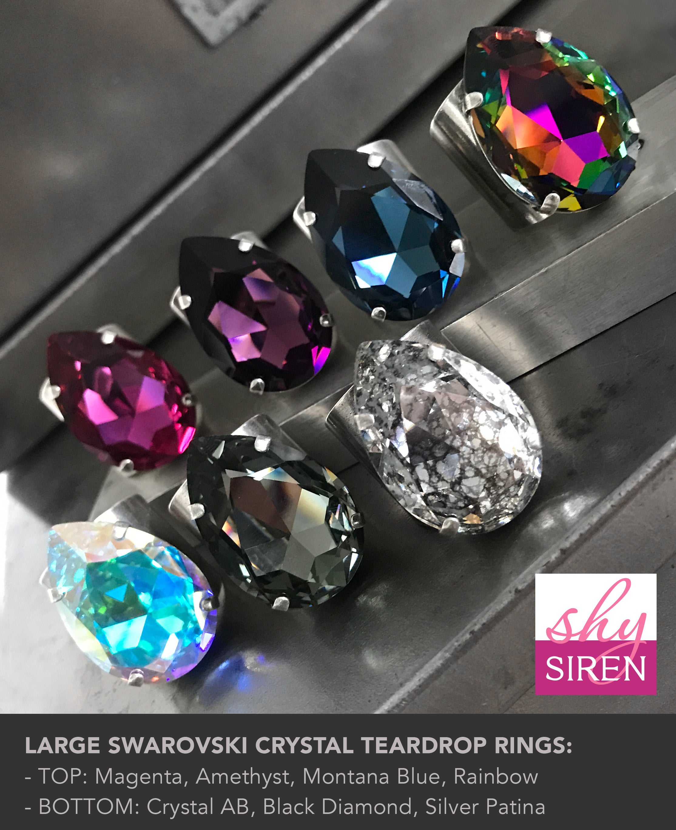 LUSCIOUS - Large Magenta Crystal Teardrop Cocktail Ring