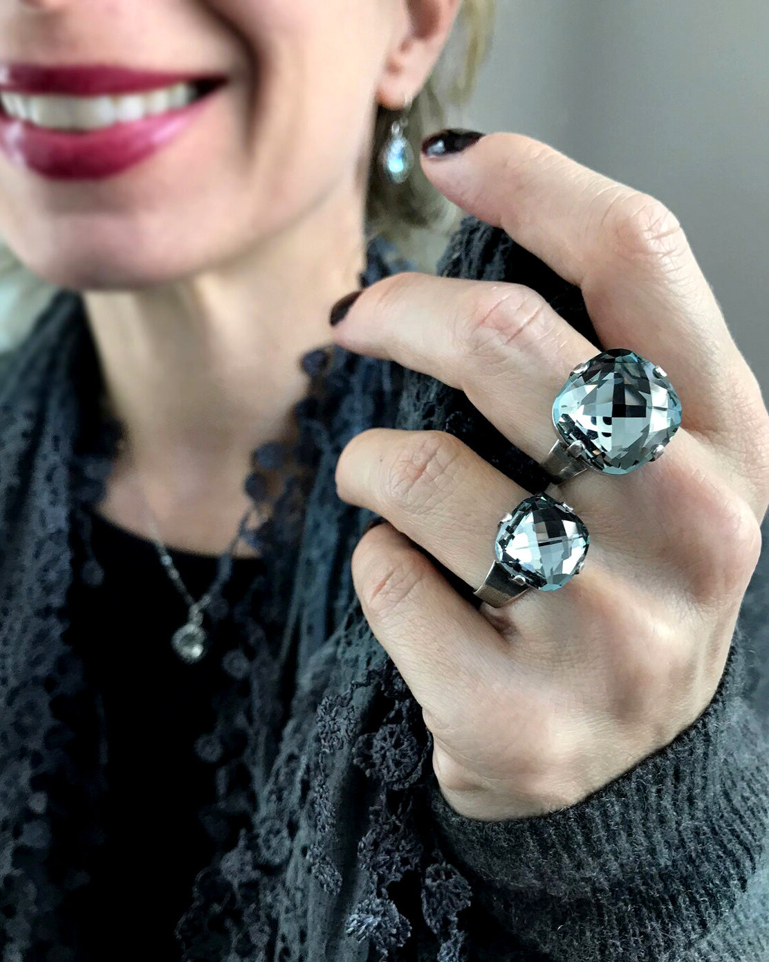 ATMOSPHERE - Slate Blue Crystal Ring - 2 Crystal Size Options