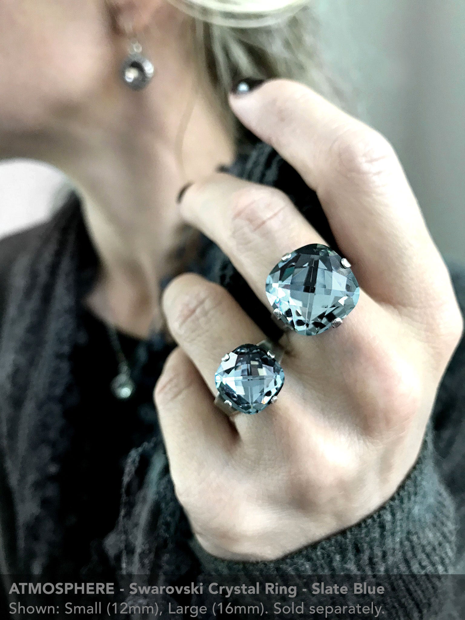 ATMOSPHERE - Slate Blue Crystal Ring - 2 Crystal Size Options